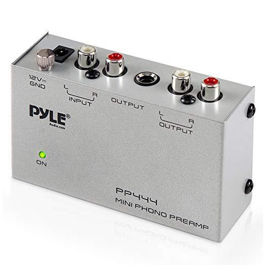 Pyle Ultra-Compact Phono Preamp – Mini Audio Preamp for Turntables, Guitars, and Microphones – RCA Input/Output for Record Players, Receivers, and Amplifiers – Model PP444
