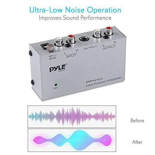 Pyle Ultra-Compact Phono Preamp – Mini Audio Preamp for Turntables, Guitars, and Microphones – RCA Input/Output for Record Players, Receivers, and Amplifiers – Model PP444