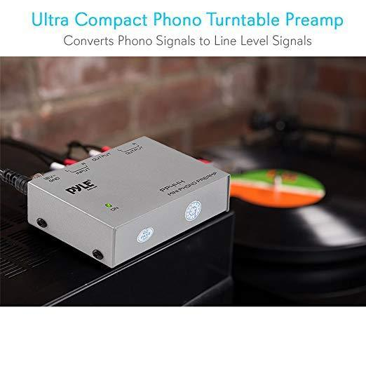 Pyle Ultra-Compact Phono Preamp – Mini Audio Preamp for Turntables, Guitars, and Microphones – RCA Input/Output for Record Players, Receivers, and Amplifiers – Model PP444