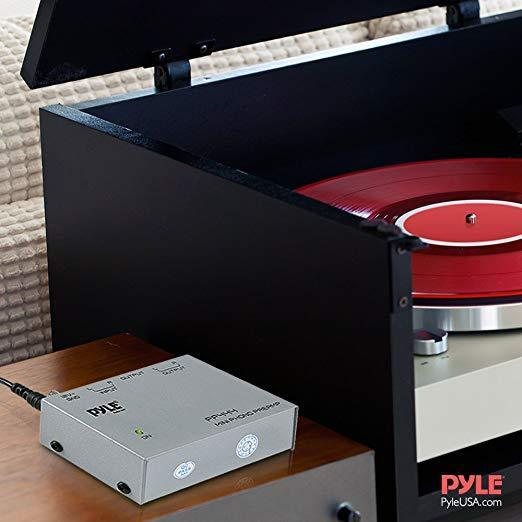 Pyle Ultra-Compact Phono Preamp – Mini Audio Preamp for Turntables, Guitars, and Microphones – RCA Input/Output for Record Players, Receivers, and Amplifiers – Model PP444
