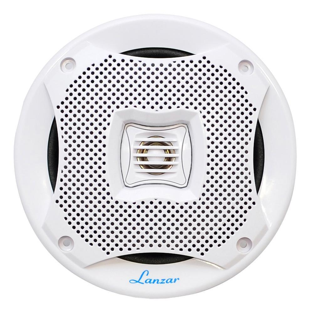 Lanzar Marine Speakers - 5.25 Inch 2 Way Water Resistant Audio Stereo Sound System with 400 Watt Power, Attachable Grills and Resin Treatment for Indoor and Outdoor Use - 1 Pair - AQ5CXW (White)