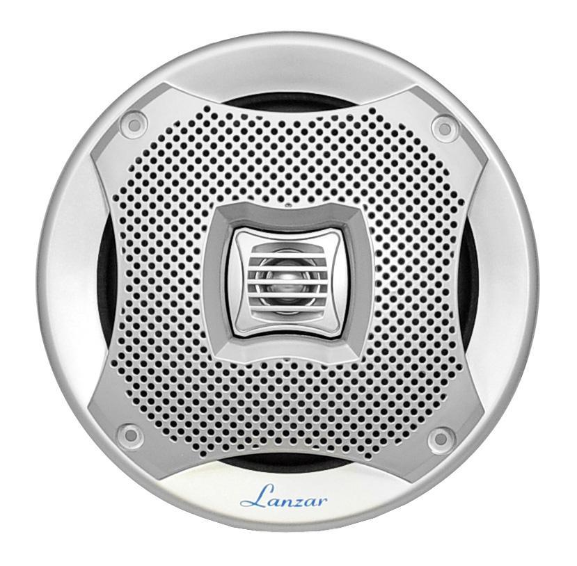 Lanzar AQR80B Round Aquatic Waterproof Marine Stereo in Dash Bluetooth Receiver - Black, 4X Lanzar AQ6CXS 6.5" Marine Water Resistant 2 Way 400 Watt Silver Speakers