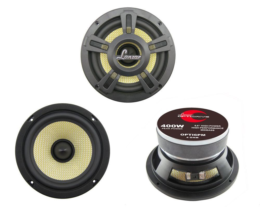 Lanzar Upgraded Opti Pro 6.5” High Power Coaxial Speaker - Powerful 400 Watt Peak 65Hz – 7 kHz Frequency Response 30 Oz Magnet Structure 4 Ohm w/ Glass Fiber Cone and Butyl Rubber Surround - OPTI6PM