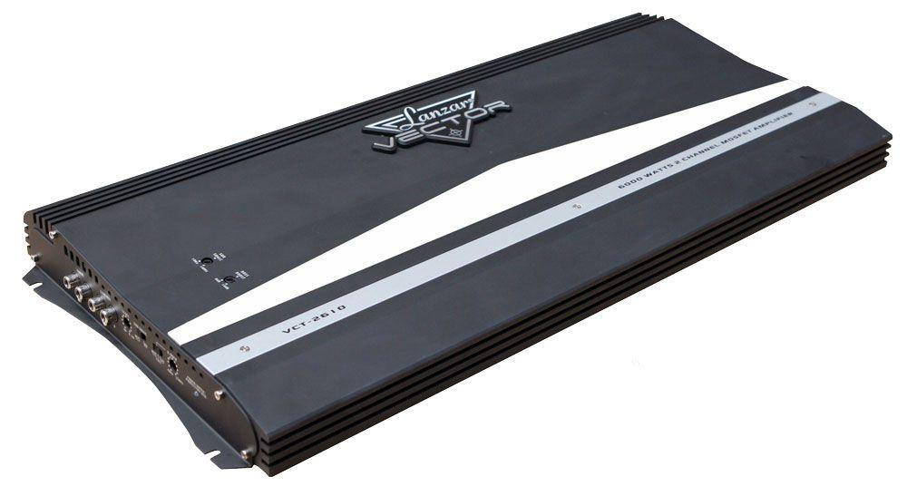 2-Channel High Power MOSFET Amplifier - Slim 6000 Watt Bridgeable Mono Stereo 2 Channel Car Audio Amplifier w/Crossover Frequency and Bass Boost Control, RCA input and Line Output - Lanzar VCT2610