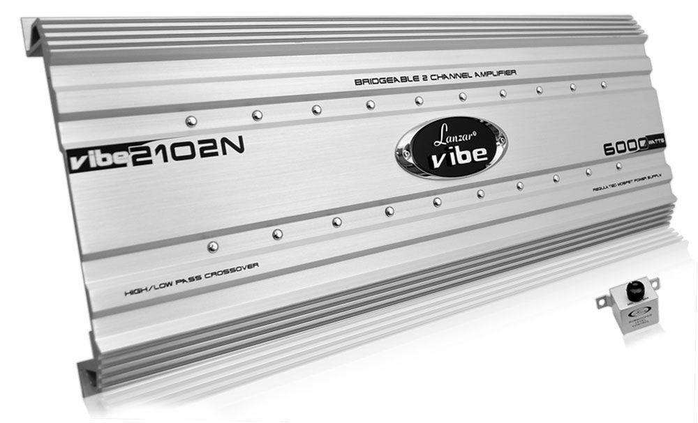 2 Channel Car Stereo Amplifier - 6,000 Watt Dual Channel Bridgeable Audio Sound Auto Speaker Amp Box w/ Subwoofer Bass Control, High Power MOSFET, RCA Inputs, LED Indicators - Lanzar VIBE2102N