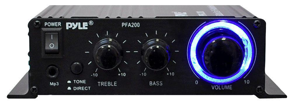Pyle Home Mini Audio Amplifier - 60W Portable Dual Channel Surround Sound HiFi Stereo Receiver w/ 12V AC Adapter, AUX, MIC IN, Supports Smart Phone, iPhone, iPod, MP3 For 2-8ohm Speakers - Pyle PFA200