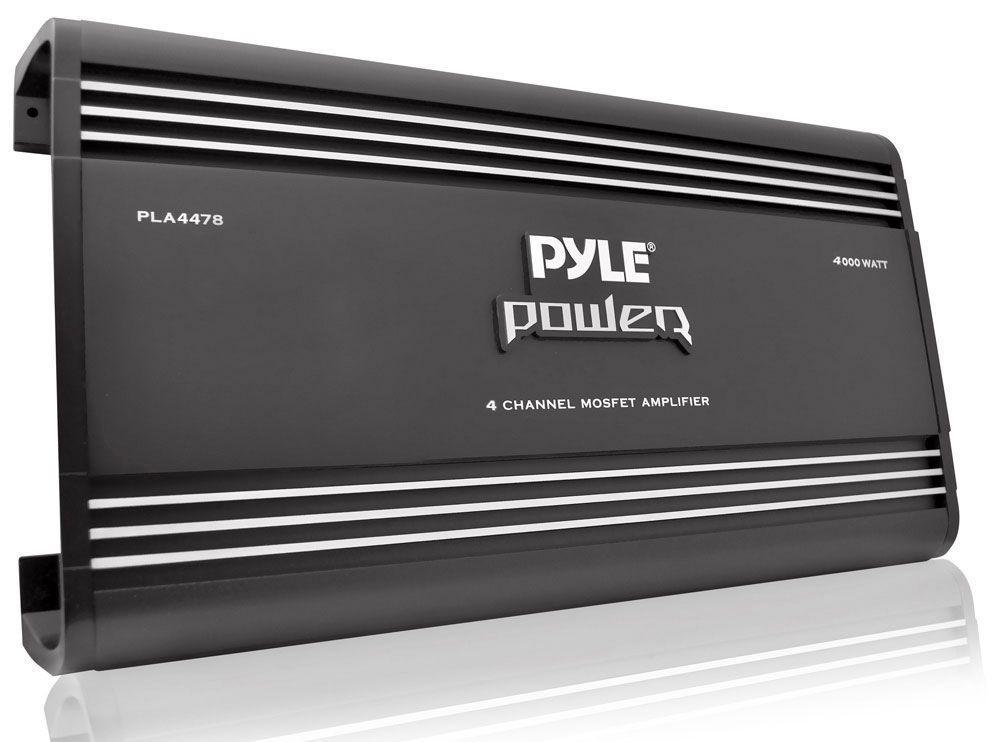 4 Channel Car Stereo Amplifier - 4000W High Power 4-Channel Bridgeable Audio Sound Auto Small Speaker Amp Box w/ MOSFET, Crossover, Bass Boost Control, Silver Plated RCA Input Output - Pyle PLA4478