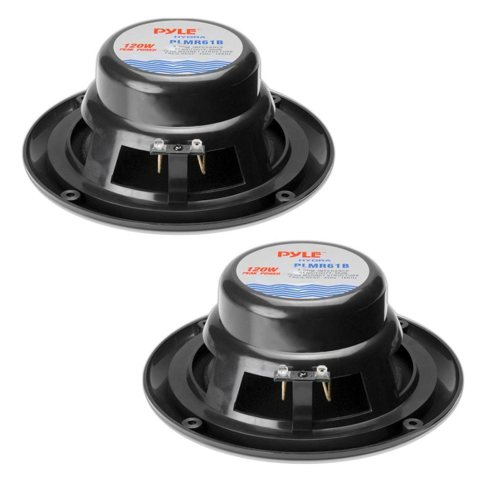6.5 Inch Dual Marine Speakers - 2 Way Waterproof and Weather Resistant Outdoor Audio Stereo Sound System with 120 Watt Power, Polypropylene Cone and Cloth Surround - 1 Pair - PLMR61B (Black)