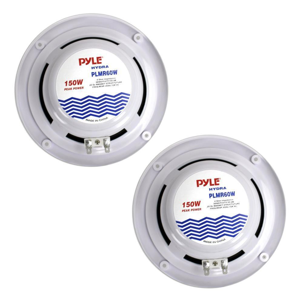 6.5 Inch Dual Marine Speakers - 2 Way Waterproof and Weather Resistant Outdoor Audio Stereo Sound System with 150 Watt Power, Polypropylene Cone and Cloth Surround - 1 Pair - PLMR60W (White)