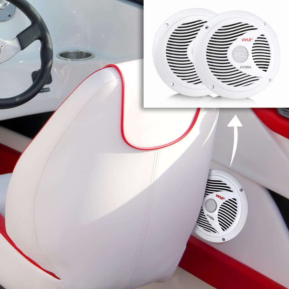 6.5 Inch Dual Marine Speakers - 2 Way Waterproof and Weather Resistant Outdoor Audio Stereo Sound System with 150 Watt Power, Polypropylene Cone and Cloth Surround - 1 Pair - PLMR60W (White)