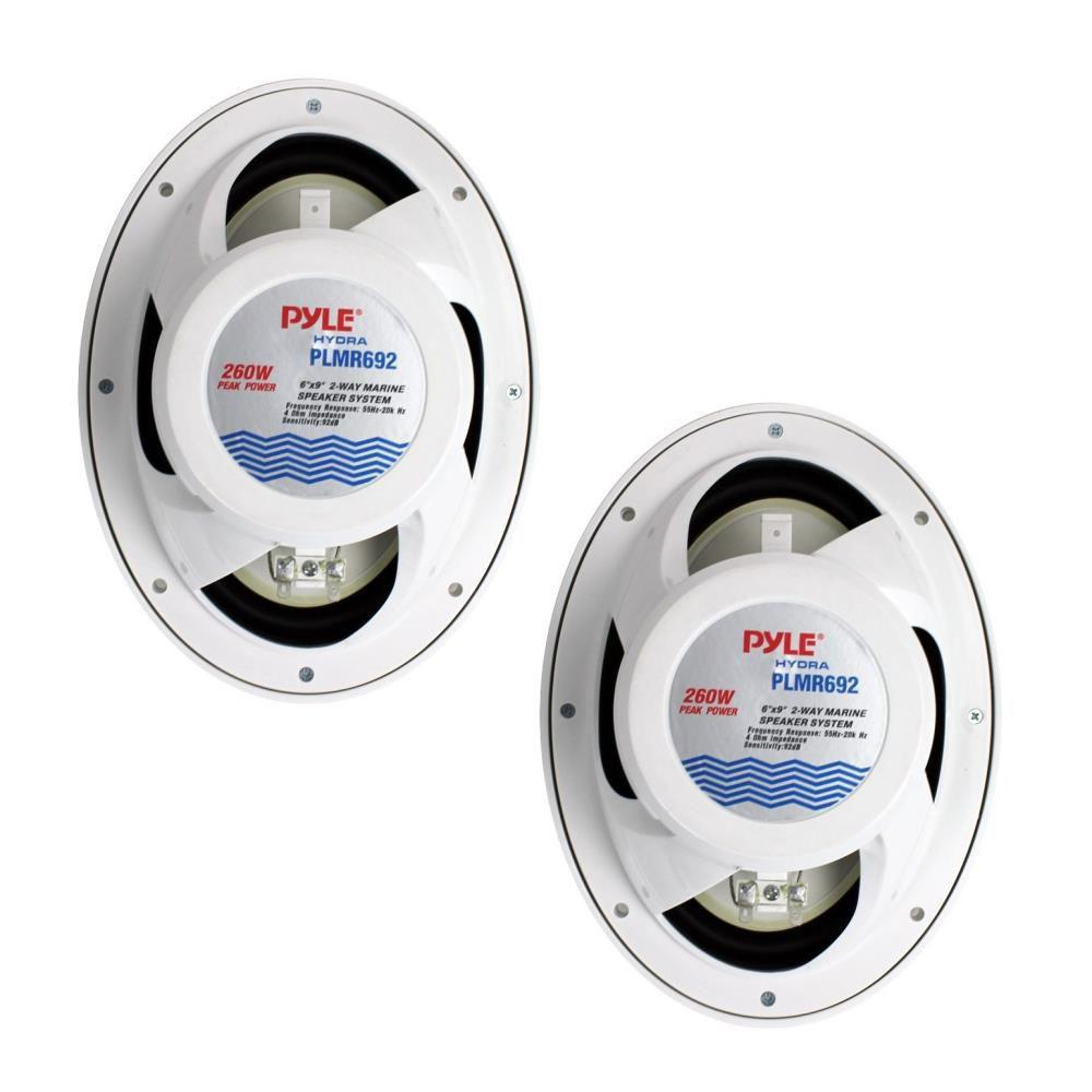 Pyle Dual 2-Way Water Resistant Marine Speakers, Full Range Stereo Sound - White (PLMR692)
