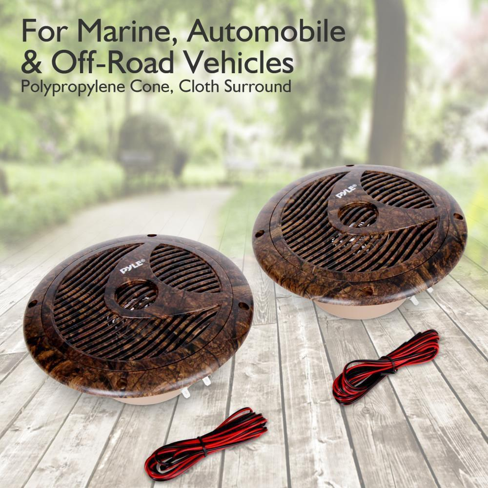 Pyle 6.5 Inch Marine Speakers - IP44 Waterproof and Weather Resistant Outdoor Audio Dual Stereo Sound System with 150 Watt Power, Low Profile Design and Camouflage Hunting Style - 1 Pair - PLMR60DK