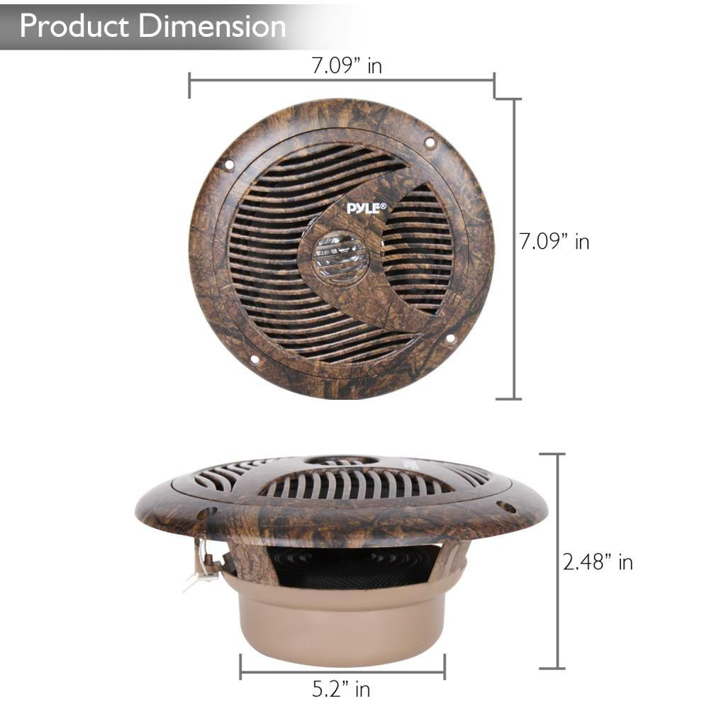 Pyle 6.5 Inch Marine Speakers - IP44 Waterproof and Weather Resistant Outdoor Audio Dual Stereo Sound System with 150 Watt Power, Low Profile Design and Camouflage Hunting Style - 1 Pair - PLMR60DK