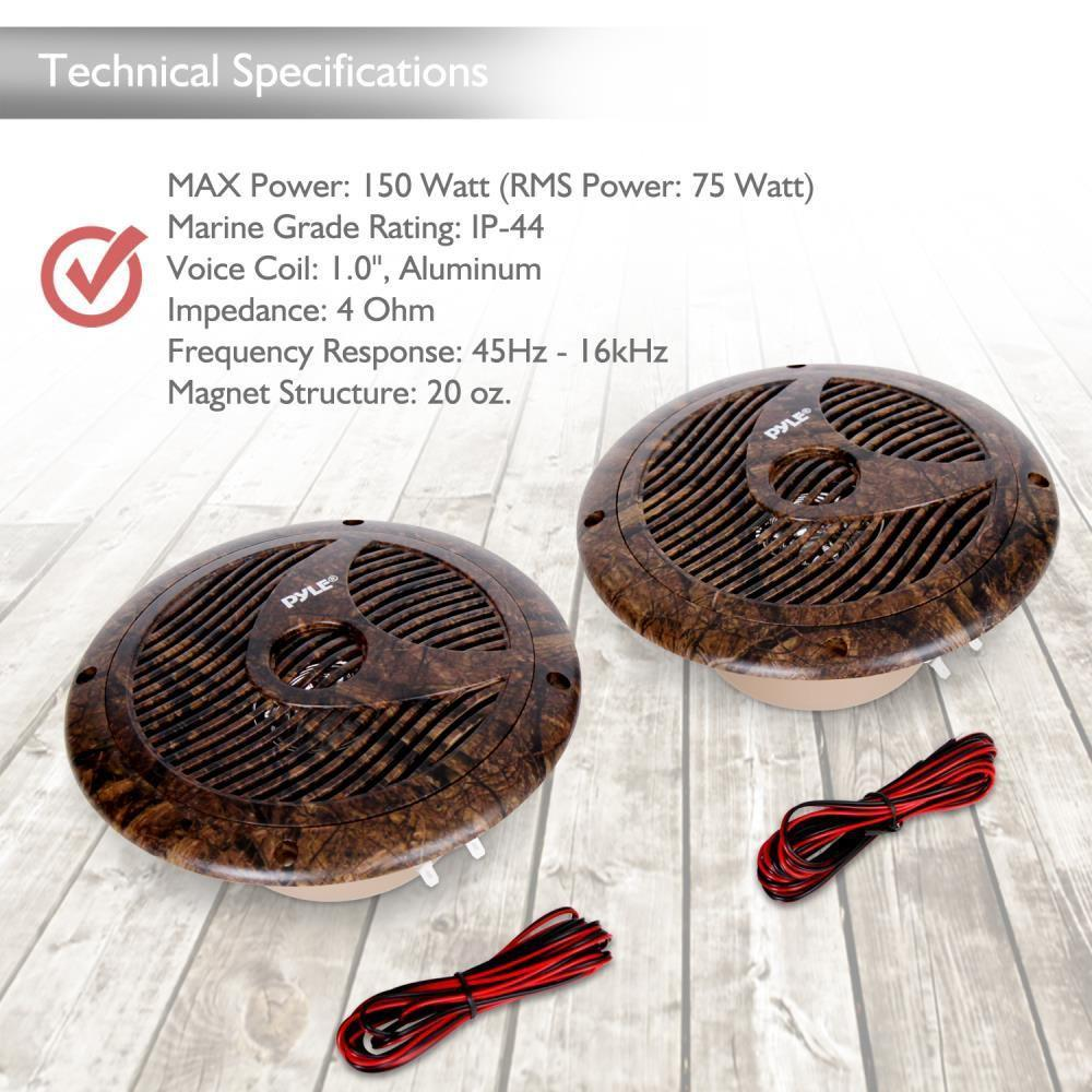 Pyle 6.5 Inch Marine Speakers - IP44 Waterproof and Weather Resistant Outdoor Audio Dual Stereo Sound System with 150 Watt Power, Low Profile Design and Camouflage Hunting Style - 1 Pair - PLMR60DK