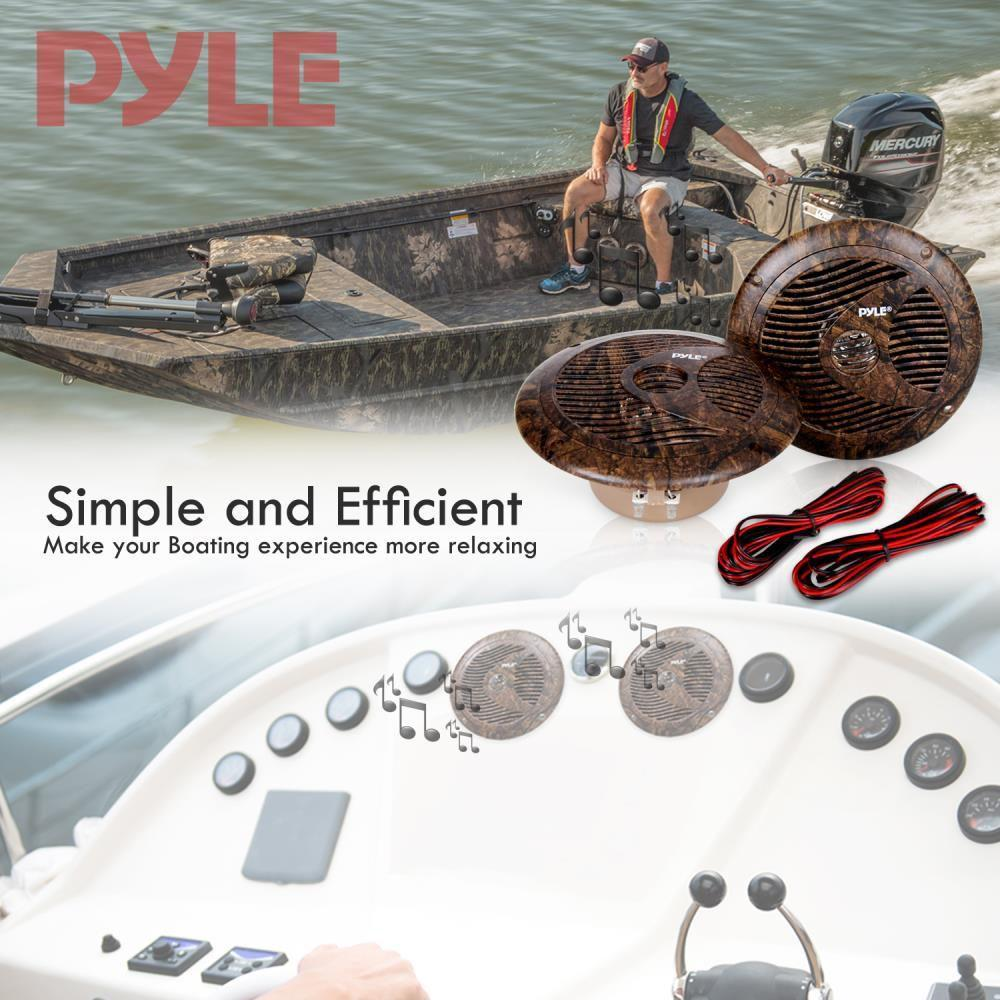 Pyle 6.5 Inch Marine Speakers - IP44 Waterproof and Weather Resistant Outdoor Audio Dual Stereo Sound System with 150 Watt Power, Low Profile Design and Camouflage Hunting Style - 1 Pair - PLMR60DK