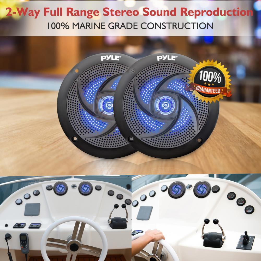 Waterproof Rated Marine Speakers, Low-Profile Slim Style Speaker Pair with Built-in LED Lights, 4.0''-inch (100 Watt)