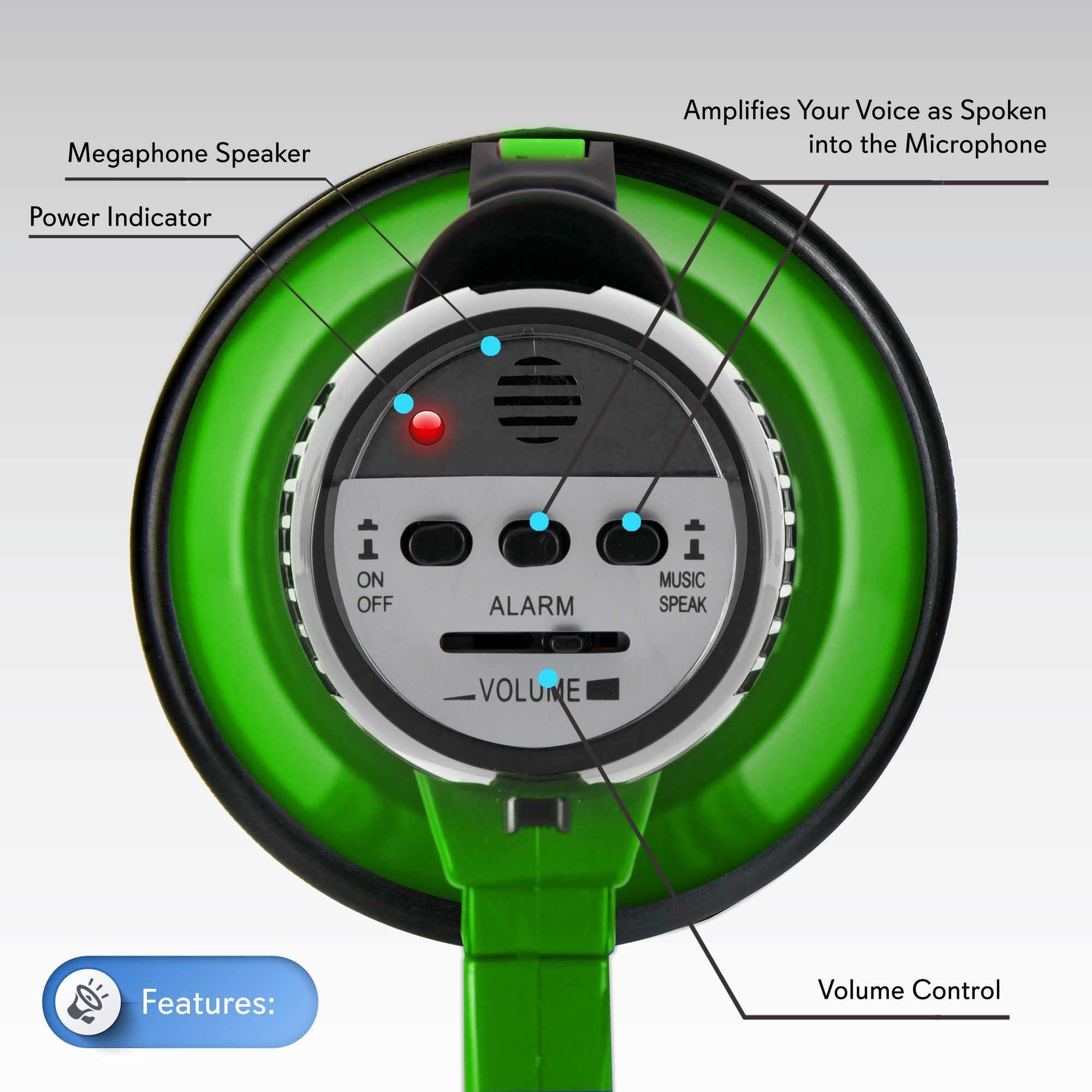 Portable Megaphone Speaker Siren Bullhorn - Compact and Battery Operated with 30 Watt Power, Microphone, 2 Modes, PA Sound and Foldable Handle for Cheerleading and Police Use - Pyle PMP32GR (Green)