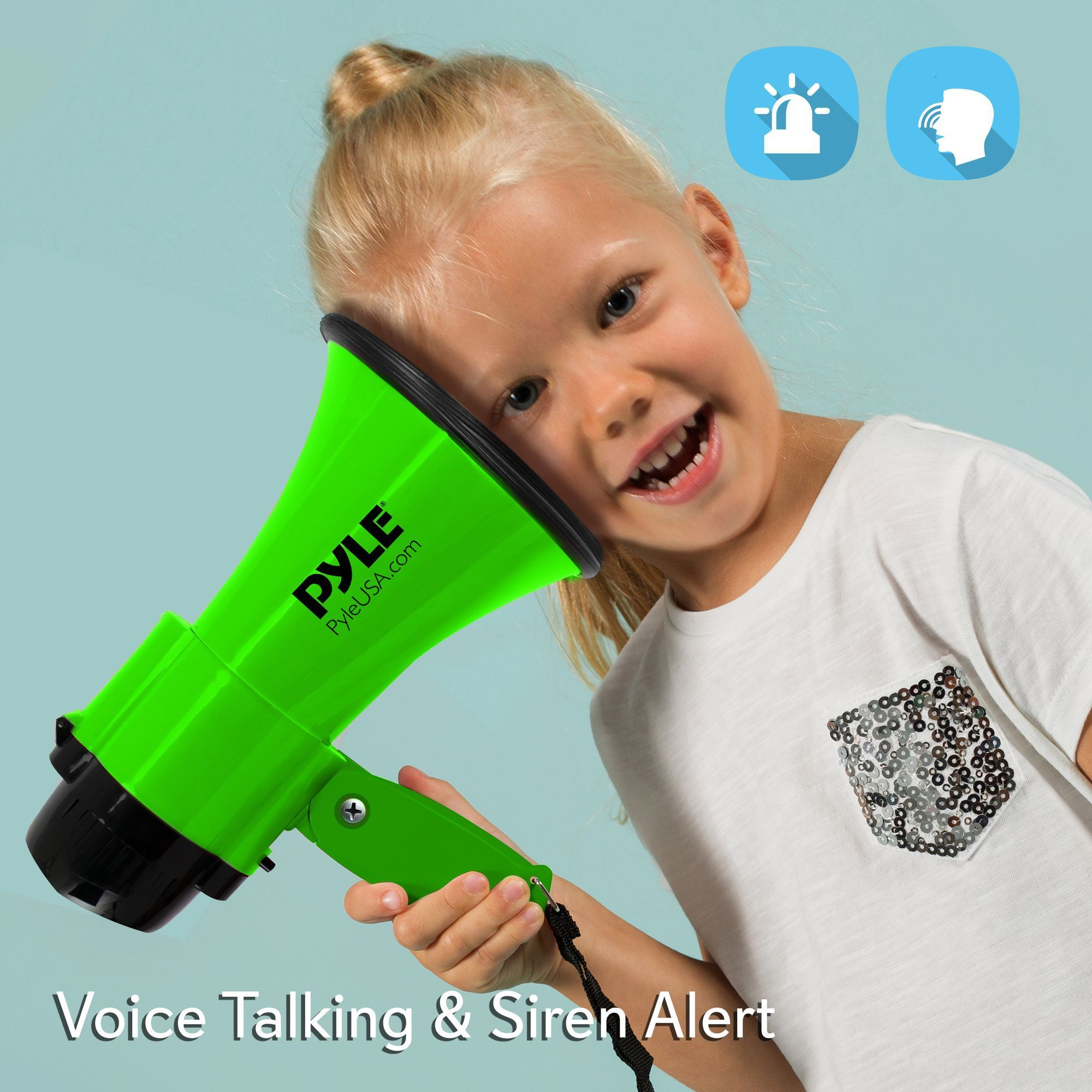 Portable Megaphone Speaker Siren Bullhorn - Compact and Battery Operated with 30 Watt Power, Microphone, 2 Modes, PA Sound and Foldable Handle for Cheerleading and Police Use - Pyle PMP32GR (Green)