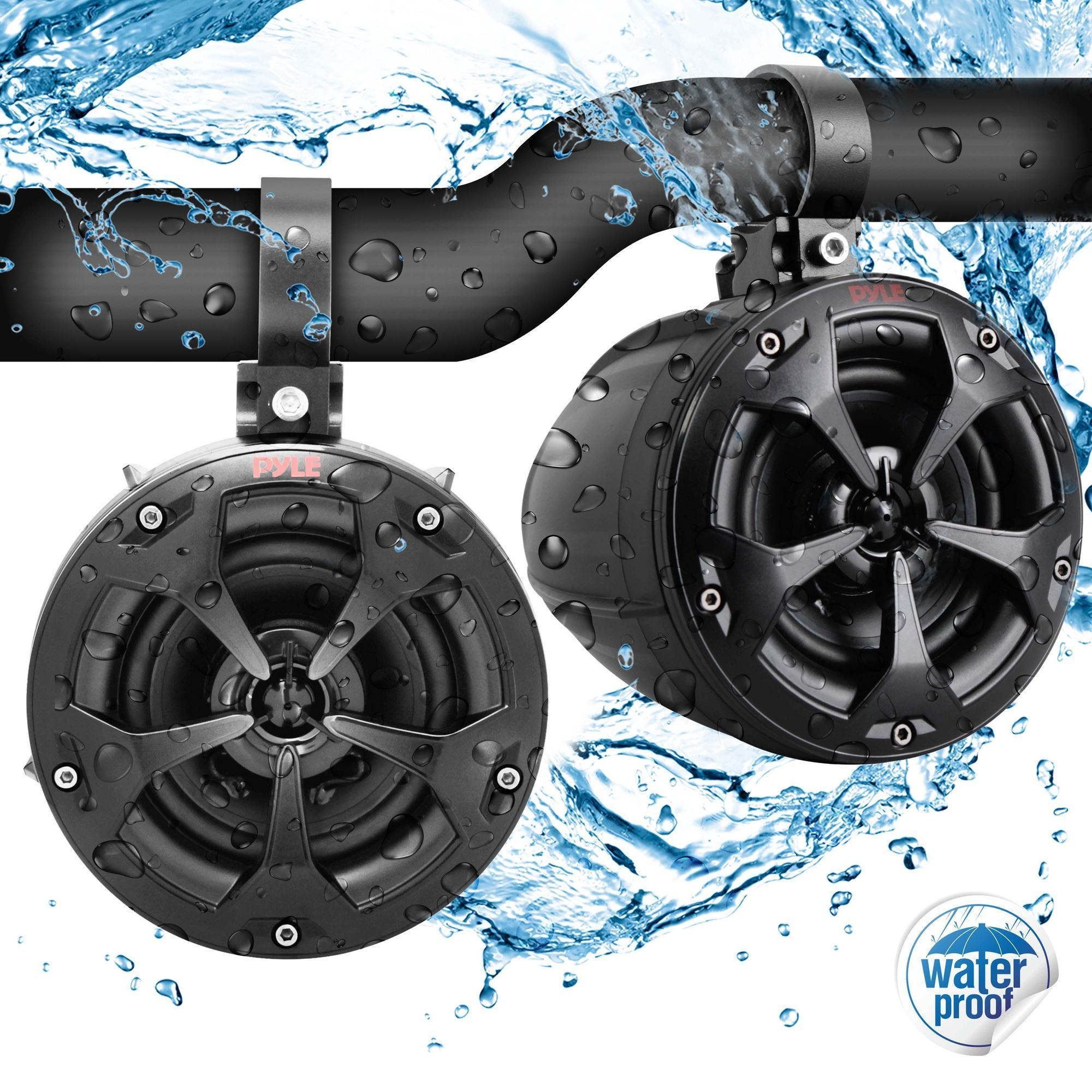 Pyle 2-Way Dual Waterproof Off-Road Speakers – 4” 800W Marine-Grade Wakeboard Tower Speaker System – Full-Range Outdoor Audio for ATV, UTV, Quad, Jeep, or Boat – PLUTV41BK, Black