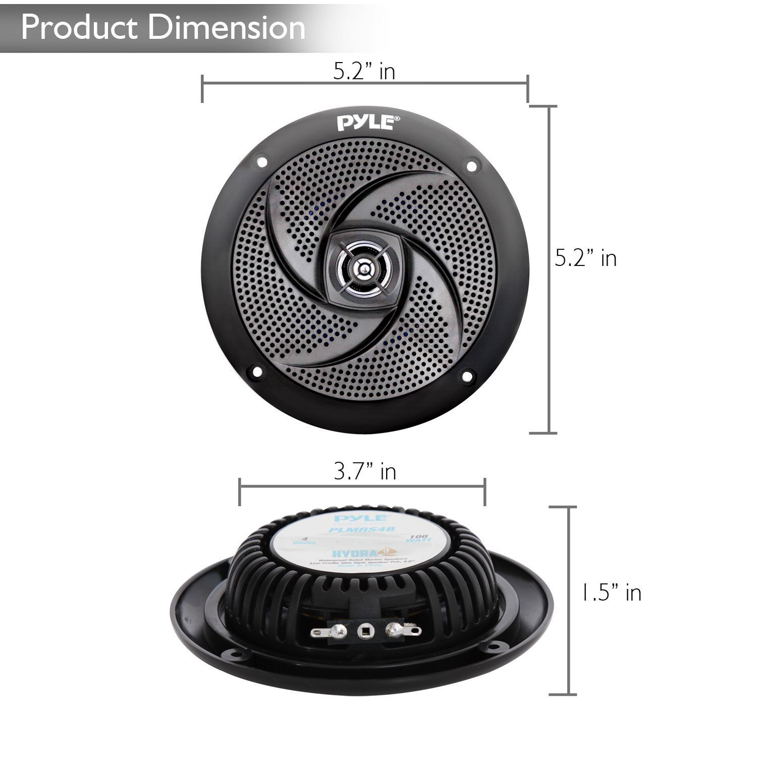 Pyle Waterproof Rated Marine Speakers, Low-Profile Slim Style Speaker Pair, 4.0 -inch  (100 Watt) (PLMRS4B)