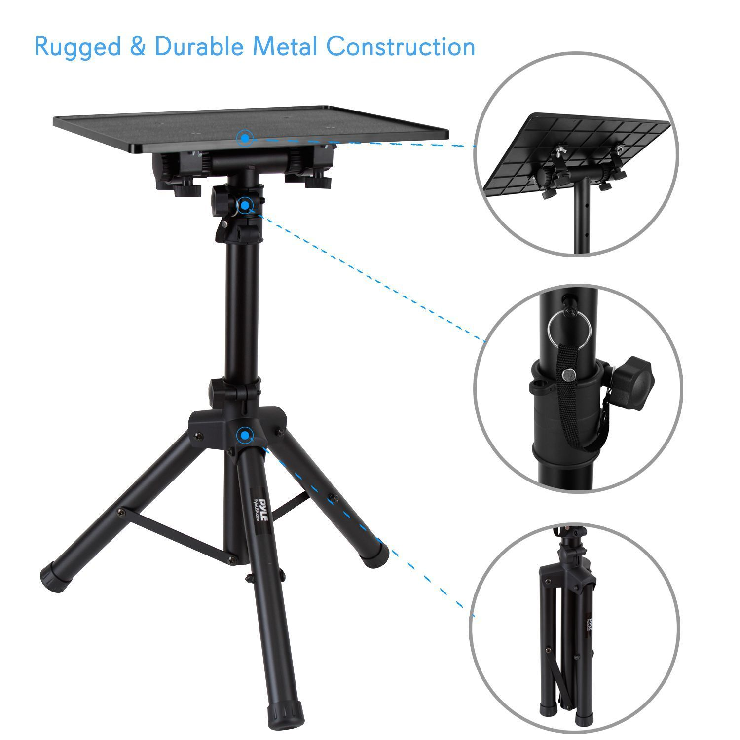 Universal Laptop Projector Tripod Stand - Computer, Book, DJ Equipment Holder Mount Height Adjustable Up to 35 Inches w/ 14'' x 11'' Plate Size - Perfect for Stage or Studio Use - PylePro PLPTS2