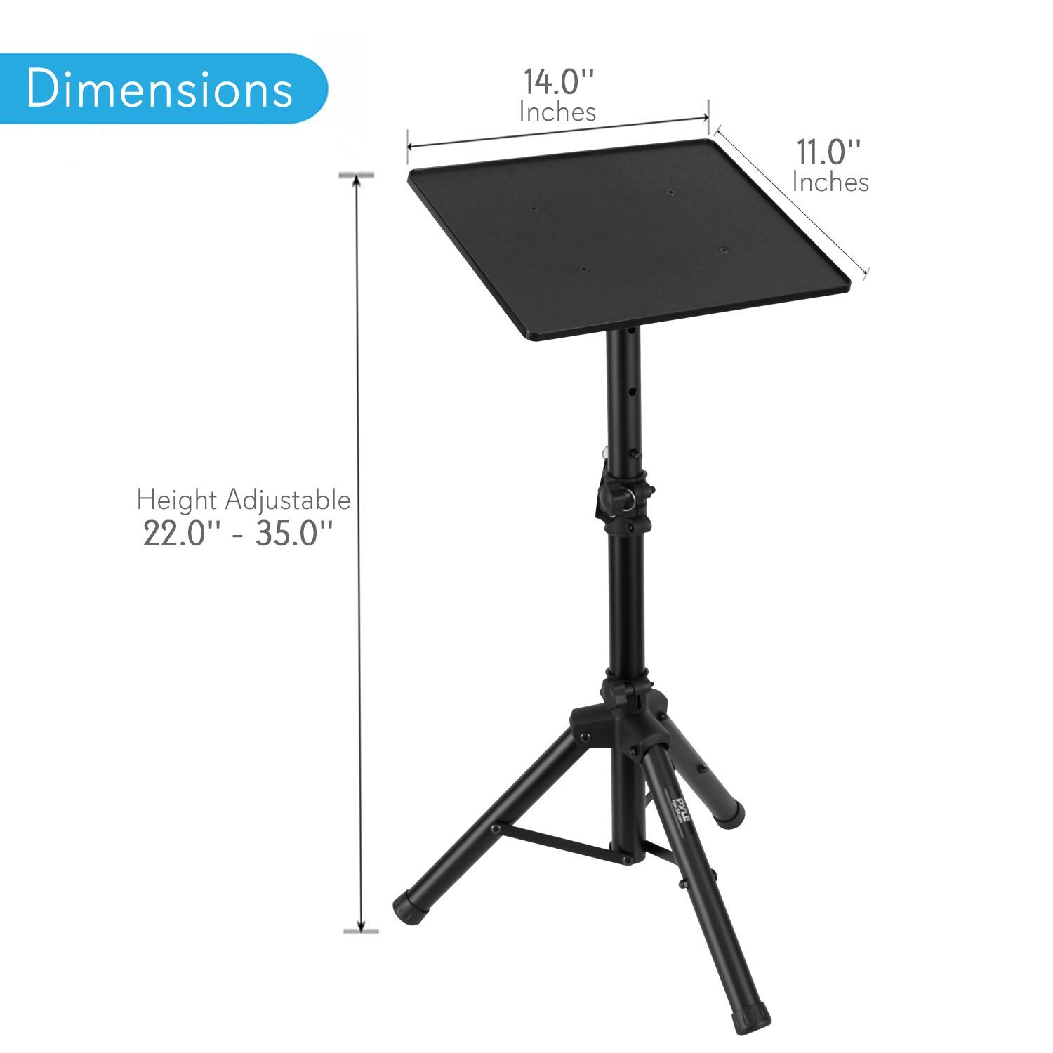 Universal Laptop Projector Tripod Stand - Computer, Book, DJ Equipment Holder Mount Height Adjustable Up to 35 Inches w/ 14'' x 11'' Plate Size - Perfect for Stage or Studio Use - PylePro PLPTS2