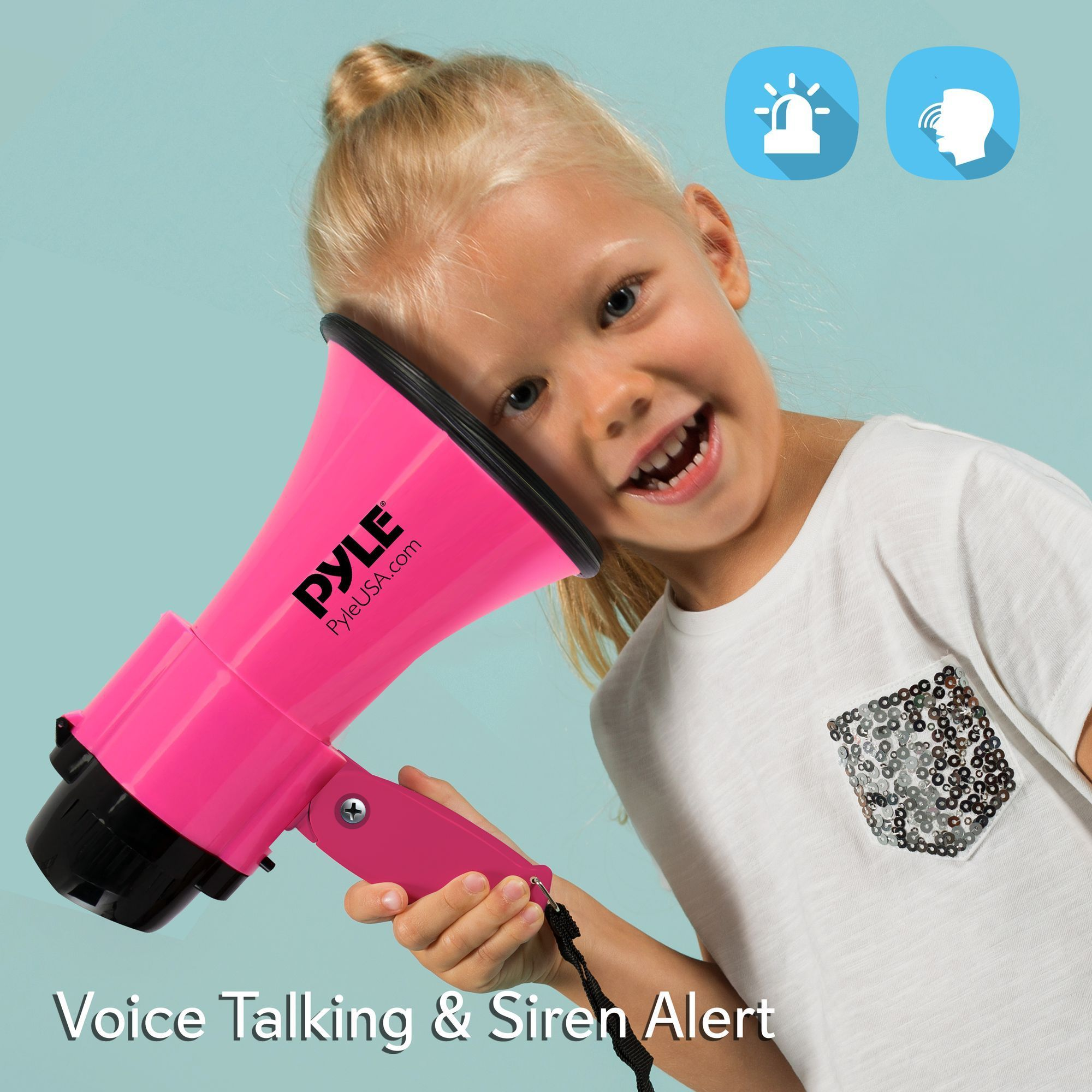 Portable Megaphone Speaker Siren Bullhorn - Compact and Battery Operated with 30 Watt Power, Microphone, 2 Modes, PA Sound and Foldable Handle for Cheerleading and Police Use - Pyle PMP34PK (Pink)