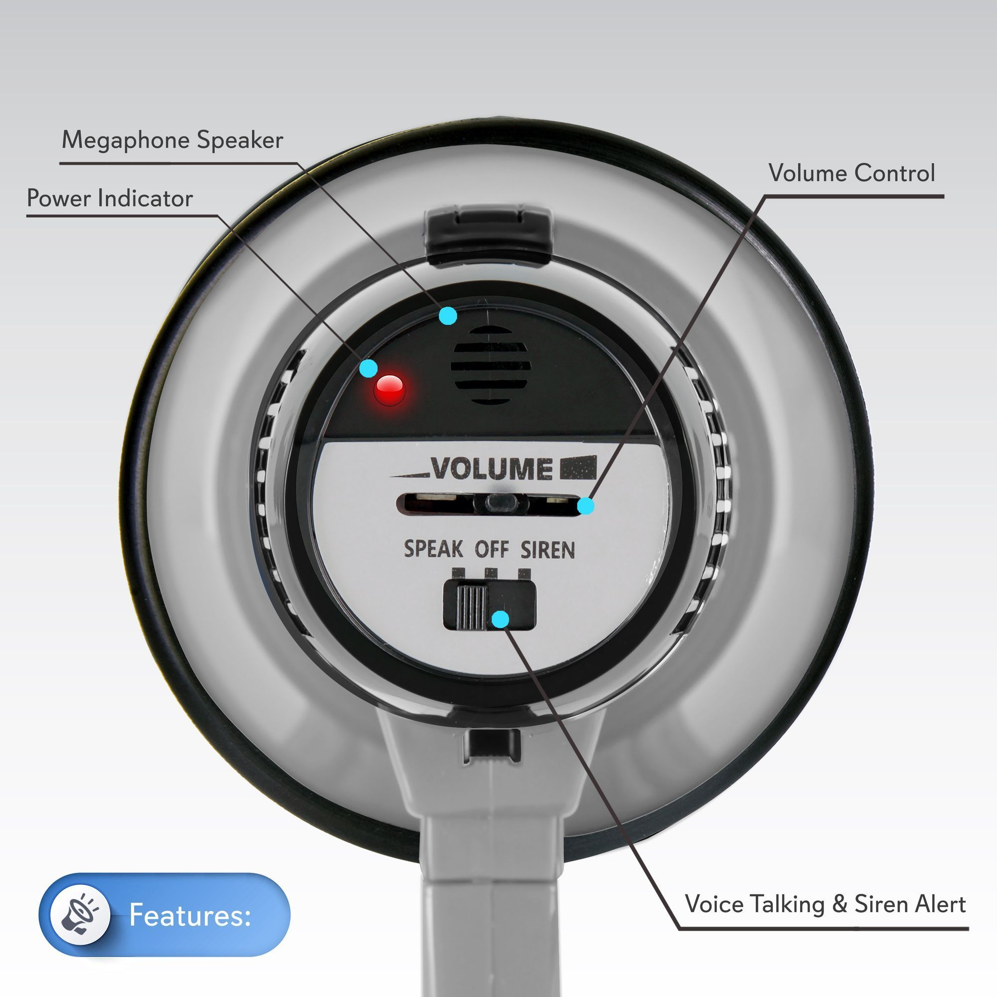 Portable Megaphone Speaker Siren Bullhorn - Compact and Battery Operated with 20 Watt Power, Microphone, 2 Modes, PA Sound and Foldable Handle for Cheerleading and Police Use - Pyle PMP23SL (Silver)
