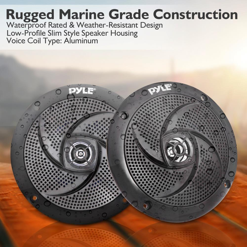 Waterproof Rated Marine Speakers, Low-Profile Slim Style Speaker Pair with Built-in LED Lights, 5.25''-inch (180 Watt)