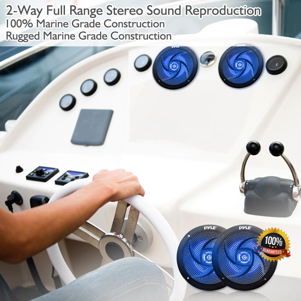 Waterproof Rated Marine Speakers, Low-Profile Slim Style Speaker Pair with Built-in LED Lights, 5.25''-inch (180 Watt)