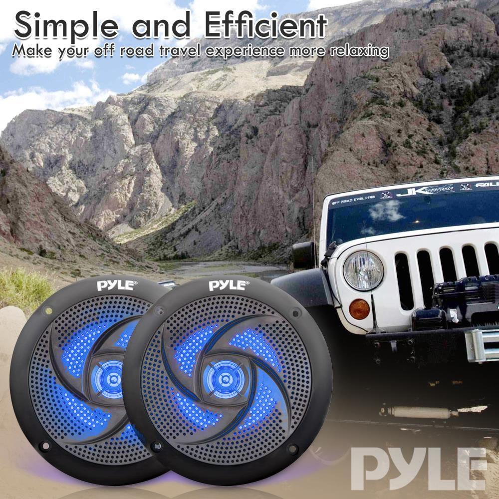 Waterproof Rated Marine Speakers, Low-Profile Slim Style Speaker Pair with Built-in LED Lights, 5.25''-inch (180 Watt)