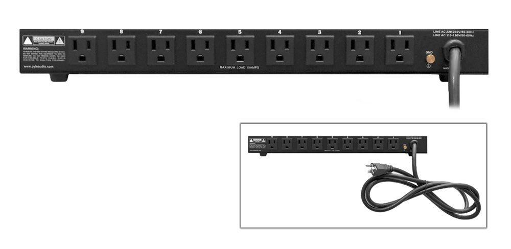 Pyle PDBC70 15 Amp Power Supply 1800VA Rack Mountable Power Strip Surge Protector with Switch Control and 9 Outlets