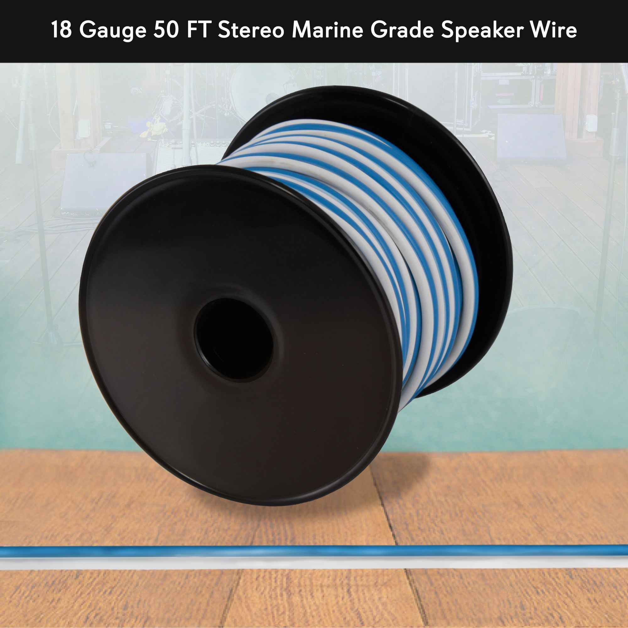 50ft 18 Gauge Speaker Wire - Waterproof Marine Grade Cable in Spool for Connecting Audio Stereo to Amplifier, Surround Sound System, TV Home Theater and Car Stereo  - PLMRSW50