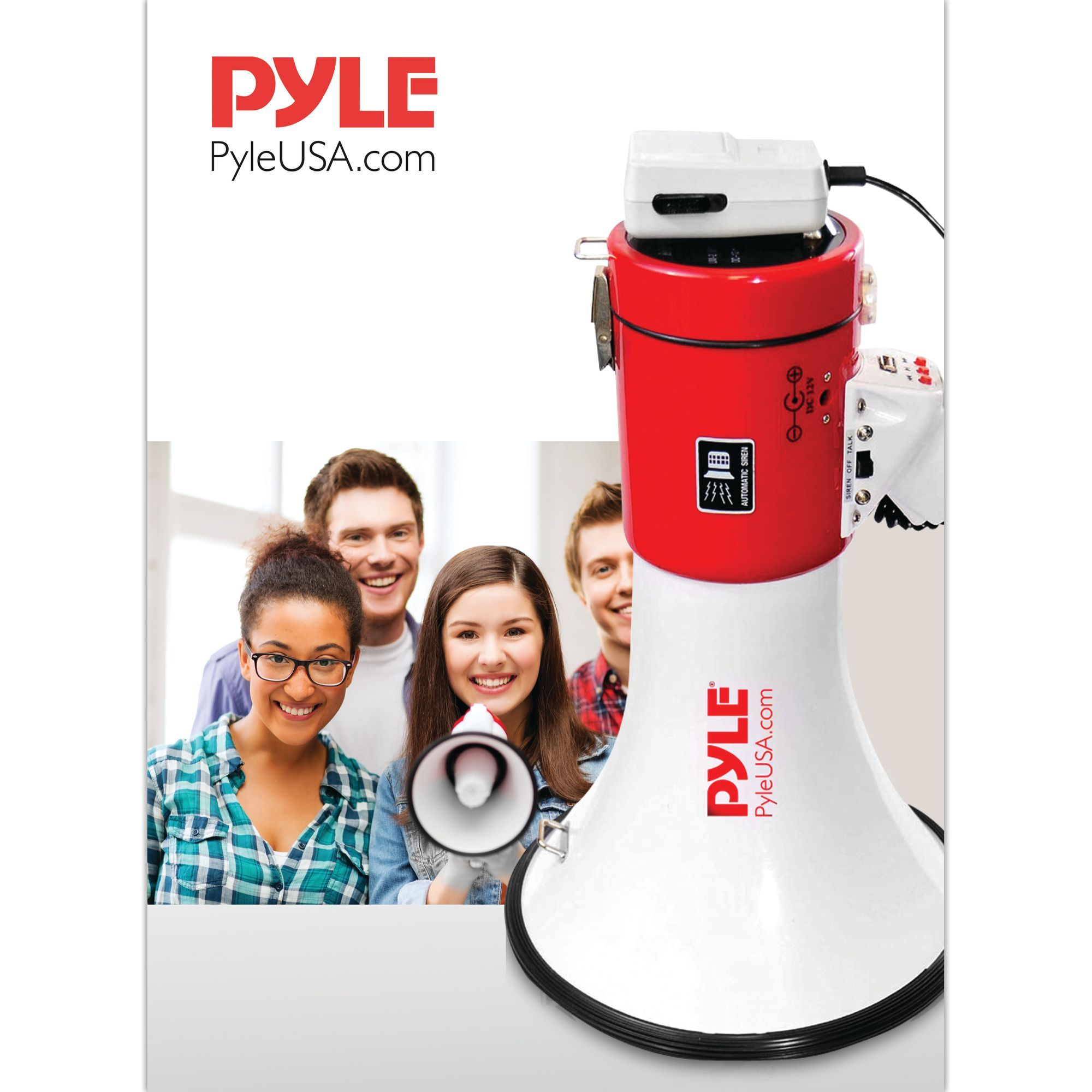 Pyle Megaphone Speaker PA Bullhorn - with Built-in Siren 50 Watts Adjustable Volume Control & Record Function - Ideal for Football, Baseball, Cheerleading Fans, Coaches or for Safety Drills PMP58U