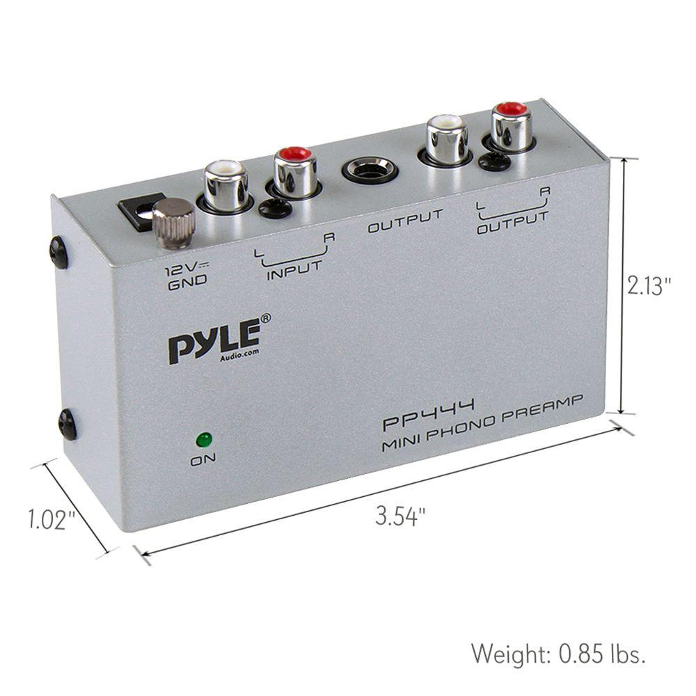 Pyle Ultra-Compact Phono Preamp – Mini Audio Preamp for Turntables, Guitars, and Microphones – RCA Input/Output for Record Players, Receivers, and Amplifiers – Model PP444