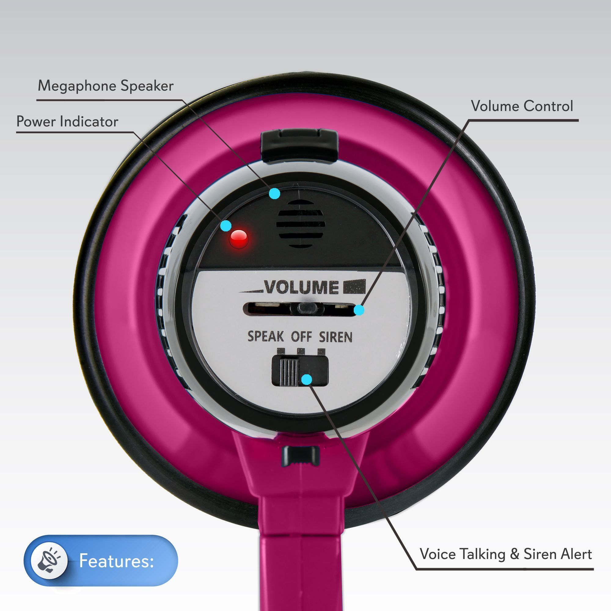 Portable Megaphone Speaker Siren Bullhorn - Compact and Battery Operated with 20 Watt Power, Microphone, 2 Modes, PA Sound and Foldable Handle for Cheerleading and Police Use - Pyle PMP24PK (Pink)