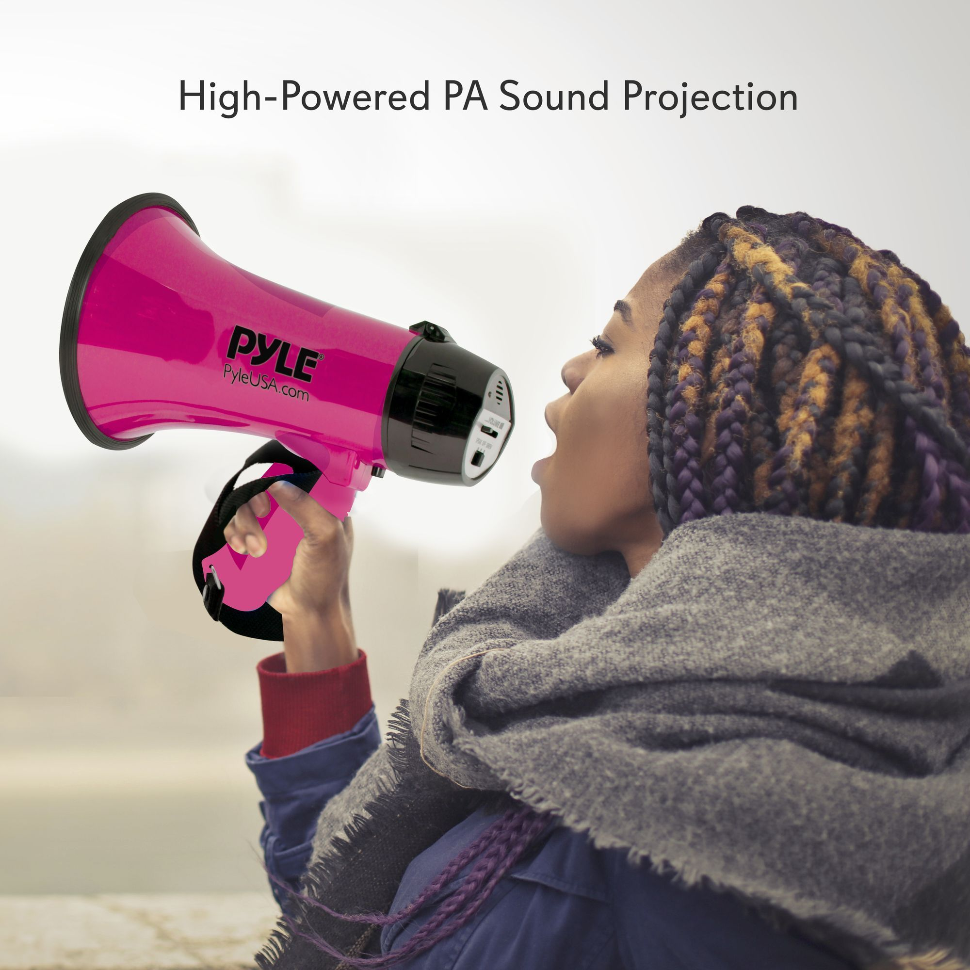 Portable Megaphone Speaker Siren Bullhorn - Compact and Battery Operated with 20 Watt Power, Microphone, 2 Modes, PA Sound and Foldable Handle for Cheerleading and Police Use - Pyle PMP24PK (Pink)