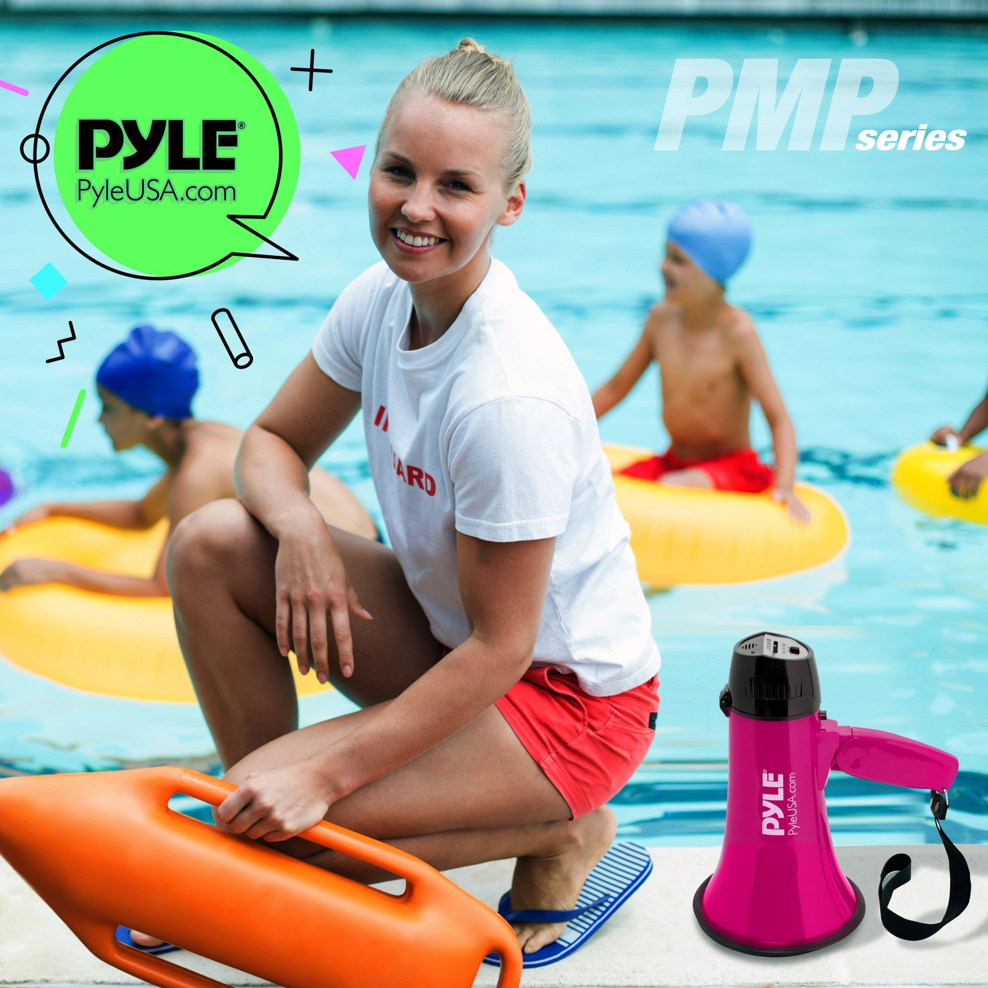 Portable Megaphone Speaker Siren Bullhorn - Compact and Battery Operated with 20 Watt Power, Microphone, 2 Modes, PA Sound and Foldable Handle for Cheerleading and Police Use - Pyle PMP24PK (Pink)