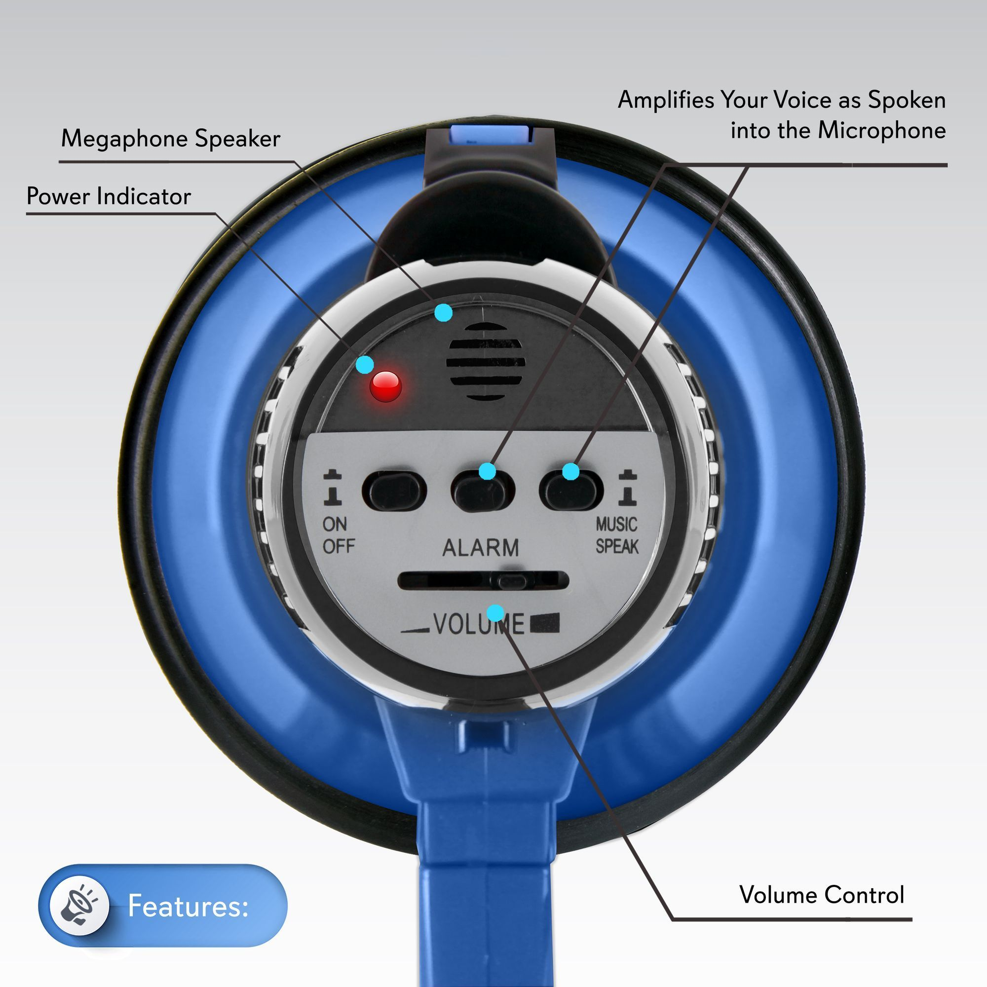 Portable Megaphone Speaker Siren Bullhorn - Compact and Battery Operated with 30 Watt Power, Microphone, 2 Modes, PA Sound and Foldable Handle for Cheerleading and Police Use - Pyle PMP31BL (Blue)