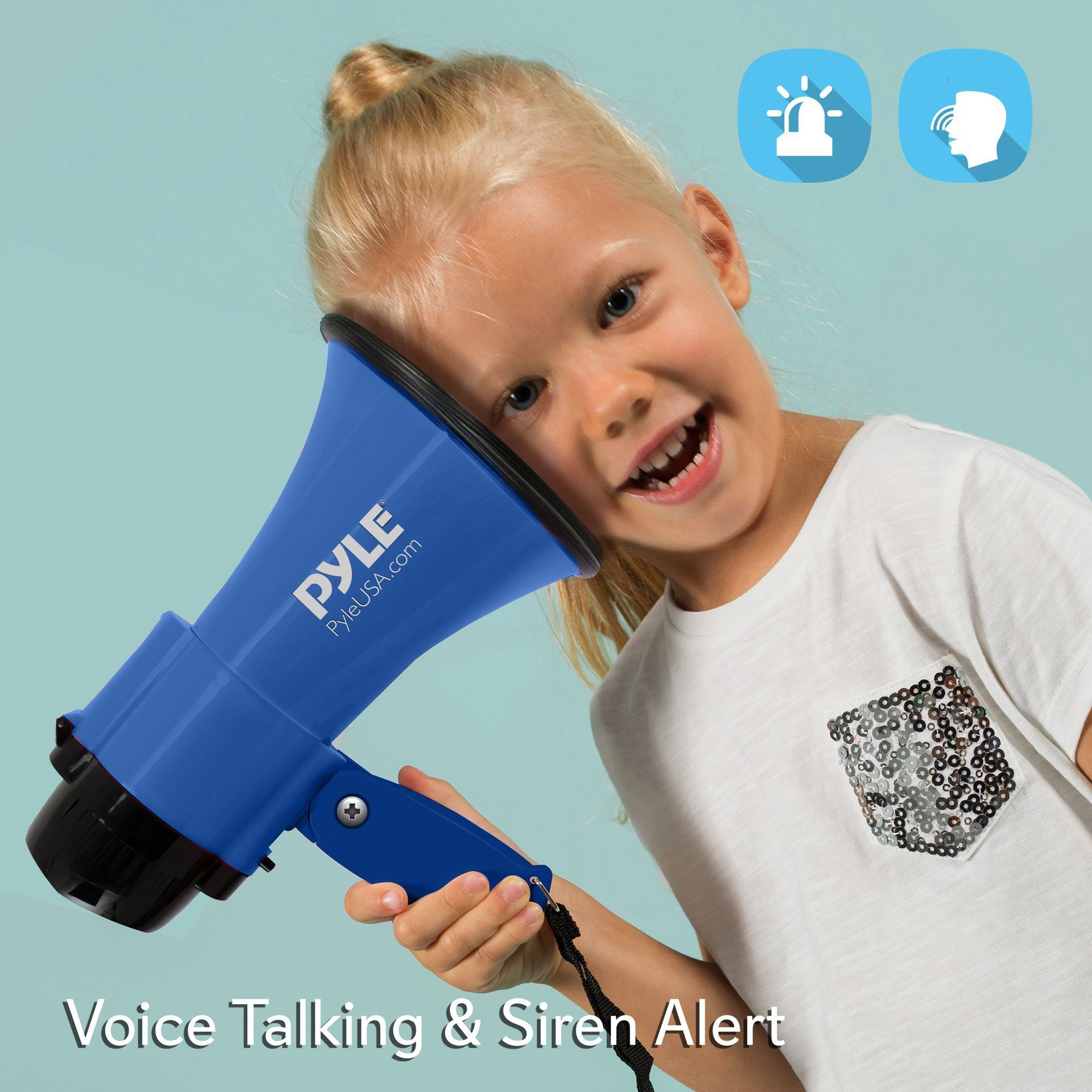 Portable Megaphone Speaker Siren Bullhorn - Compact and Battery Operated with 30 Watt Power, Microphone, 2 Modes, PA Sound and Foldable Handle for Cheerleading and Police Use - Pyle PMP31BL (Blue)