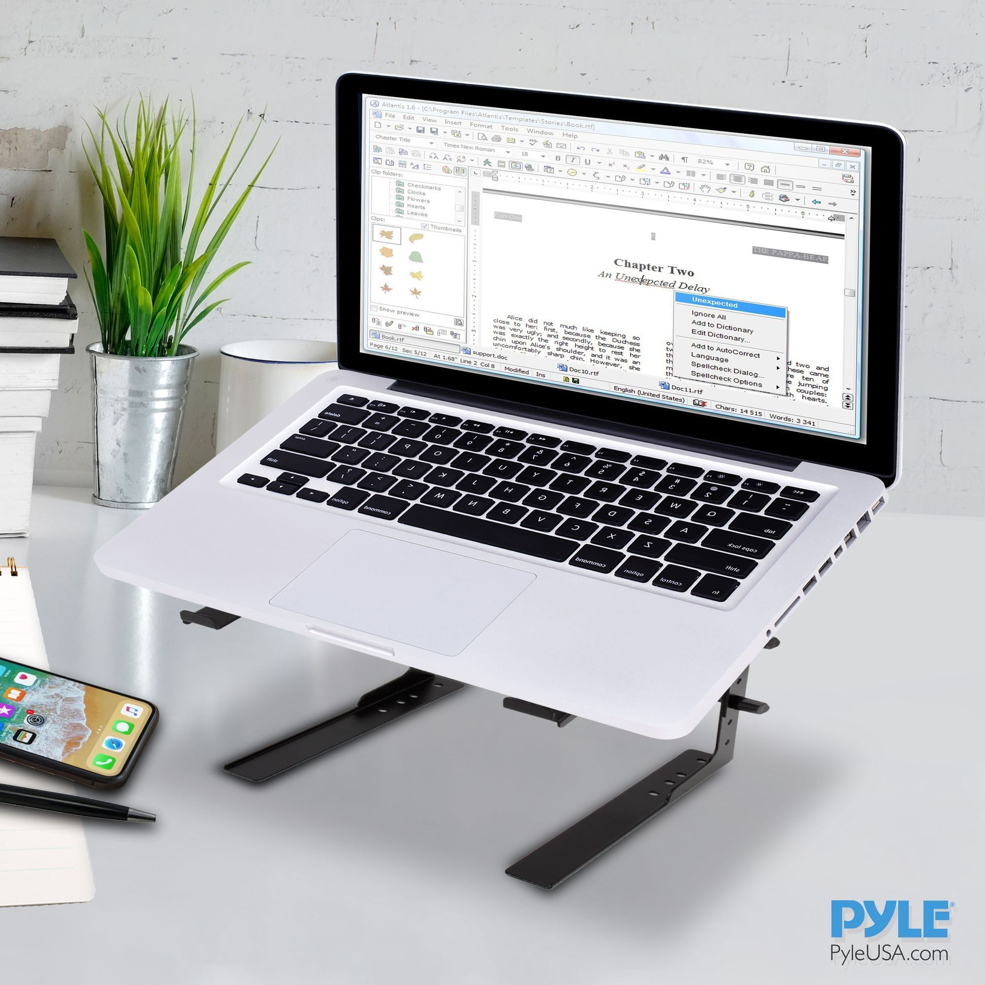 Pyle Portable Adjustable Laptop Stand - 6.3 to 10.9 Inch Anti-Slip Standing Table Monitor or Computer Desk Workstation Riser with Level Height Alignment for DJ, PC, Gaming, Home or Office - PLPTS25