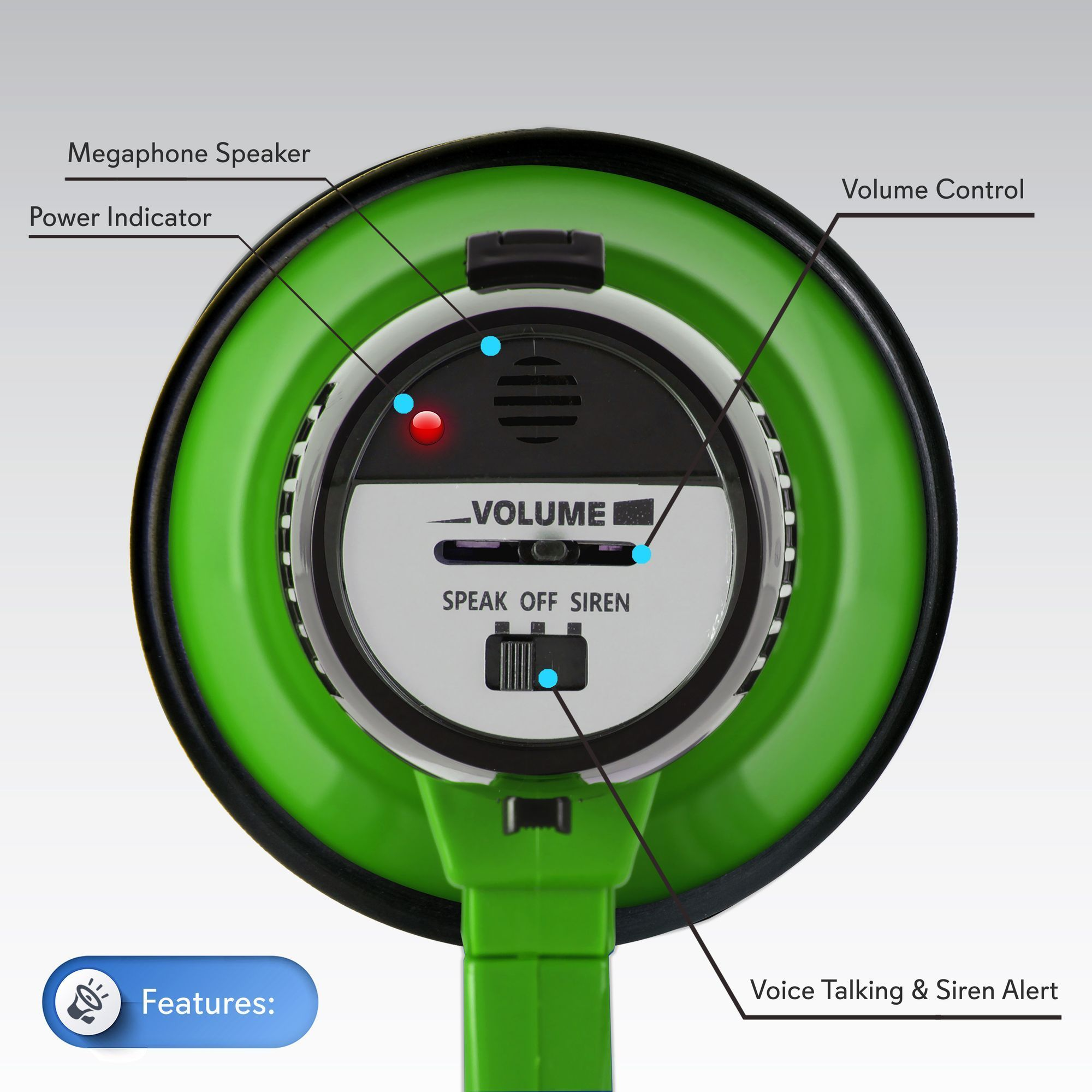 Portable Megaphone Speaker Siren Bullhorn - Compact and Battery Operated with 20 Watt Power, Microphone, 2 Modes, PA Sound and Foldable Handle for Cheerleading and Police Use - Pyle PMP22GR