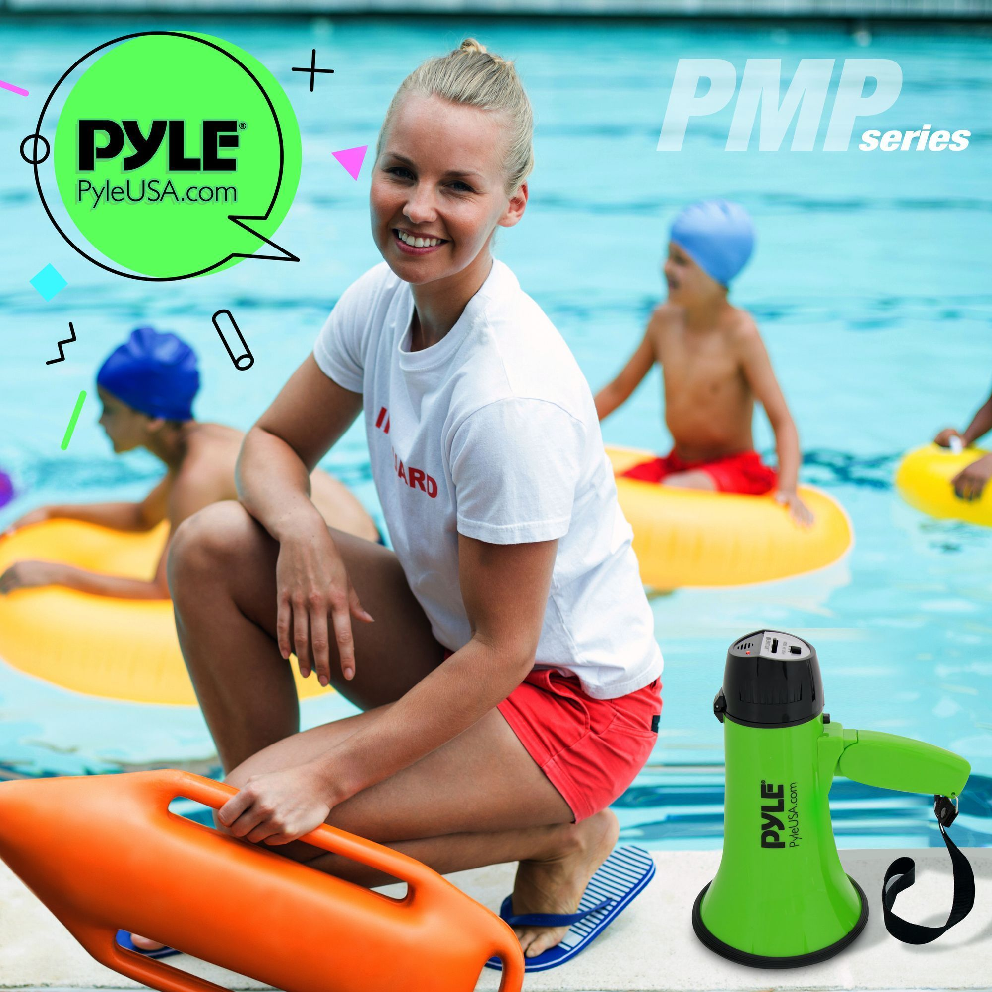 Portable Megaphone Speaker Siren Bullhorn - Compact and Battery Operated with 20 Watt Power, Microphone, 2 Modes, PA Sound and Foldable Handle for Cheerleading and Police Use - Pyle PMP22GR