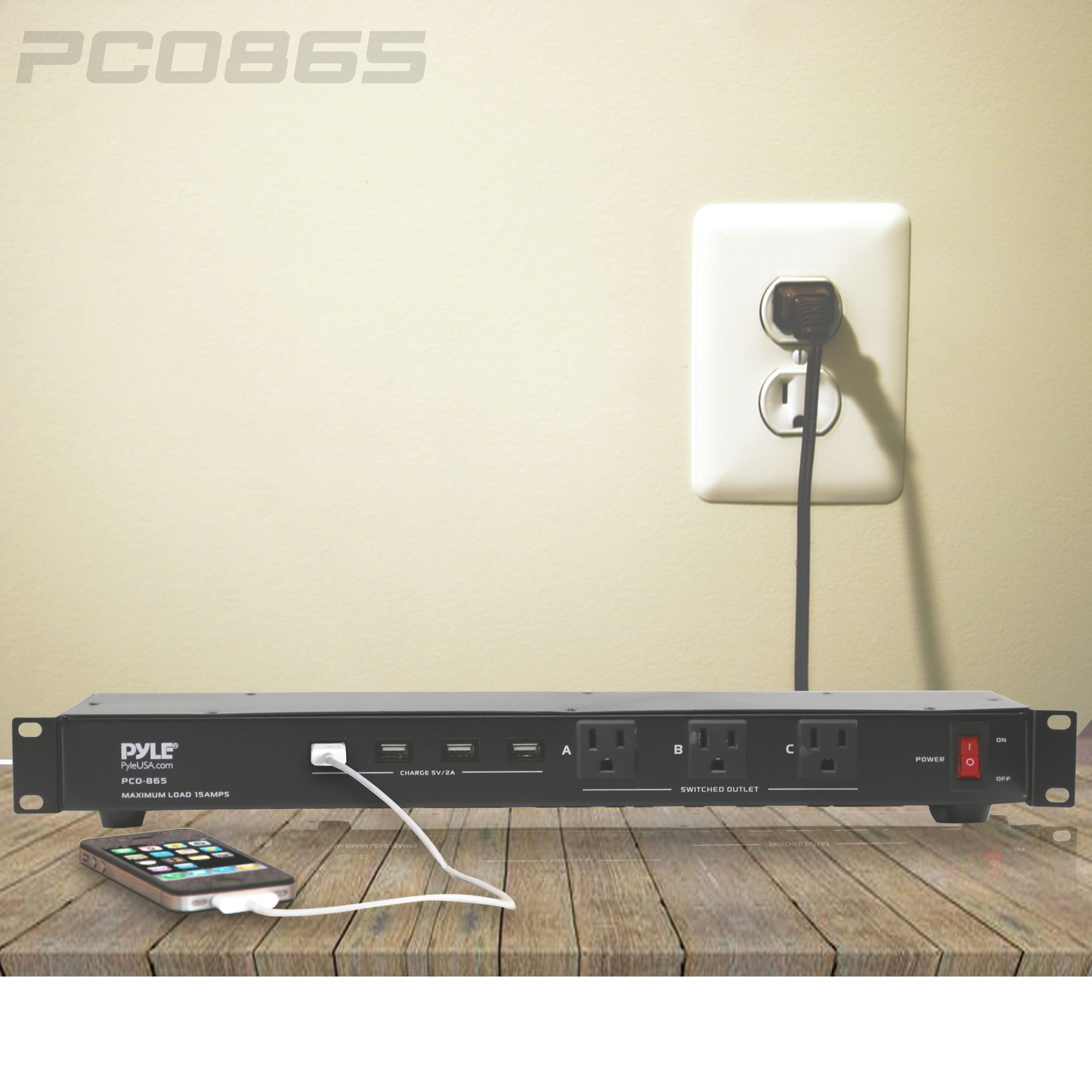 Pyle 19 Outlet 1U 19" Rackmount PDU Power Distribution Supply Center Conditioner Strip Unit Surge Protector 15 Amp Circuit Breaker 4 USB Multi Device Charge Ports 15FT Cord (PCO865)