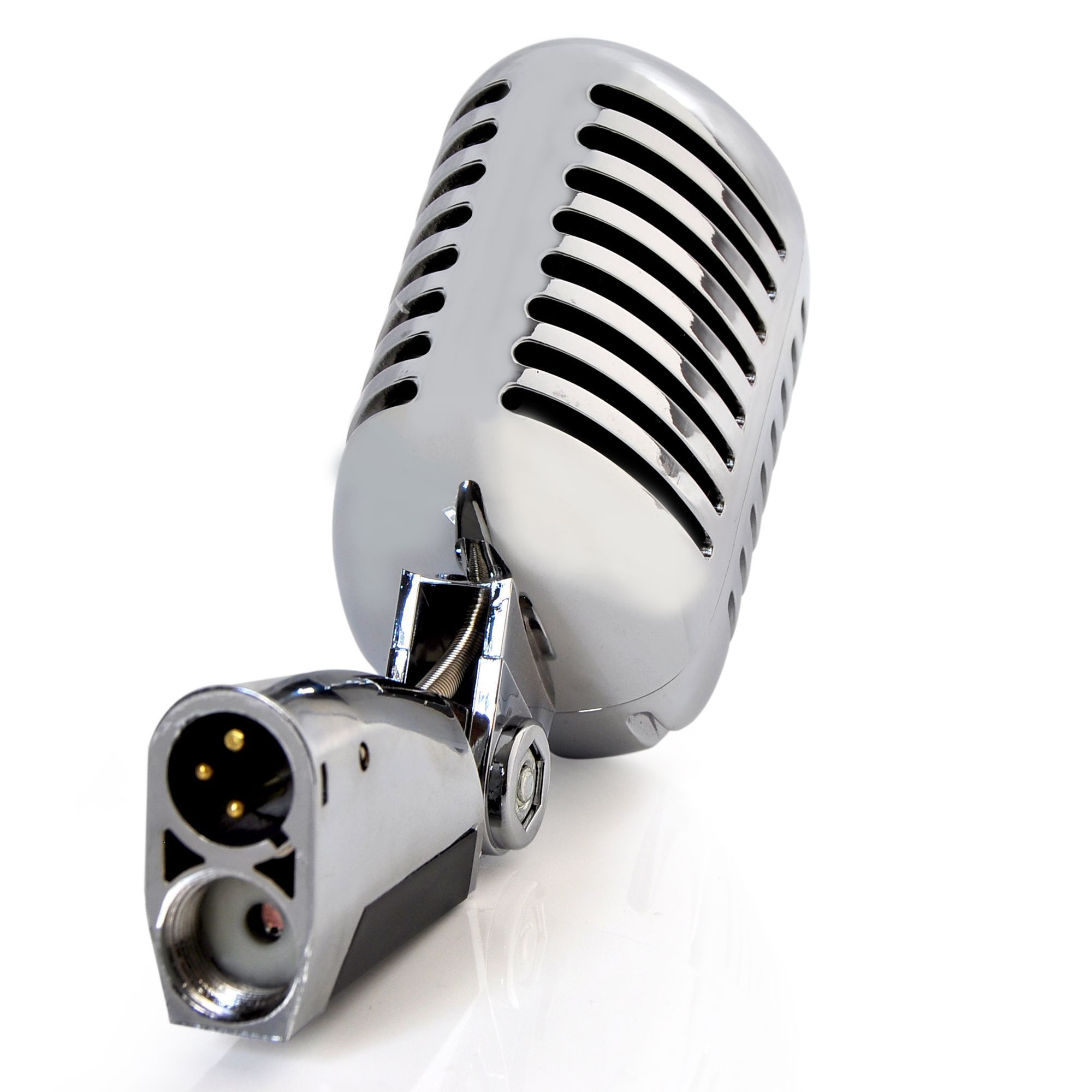 Retro Microphone and Swing Stand - Classic Vintage Professional Dynamic Unidirectional Audio Vocal Performance Mic w/ Adjustable Stand, XLR Cable Cord For Stage / Studio Use - Pyle PDMICR70SL (Silver)