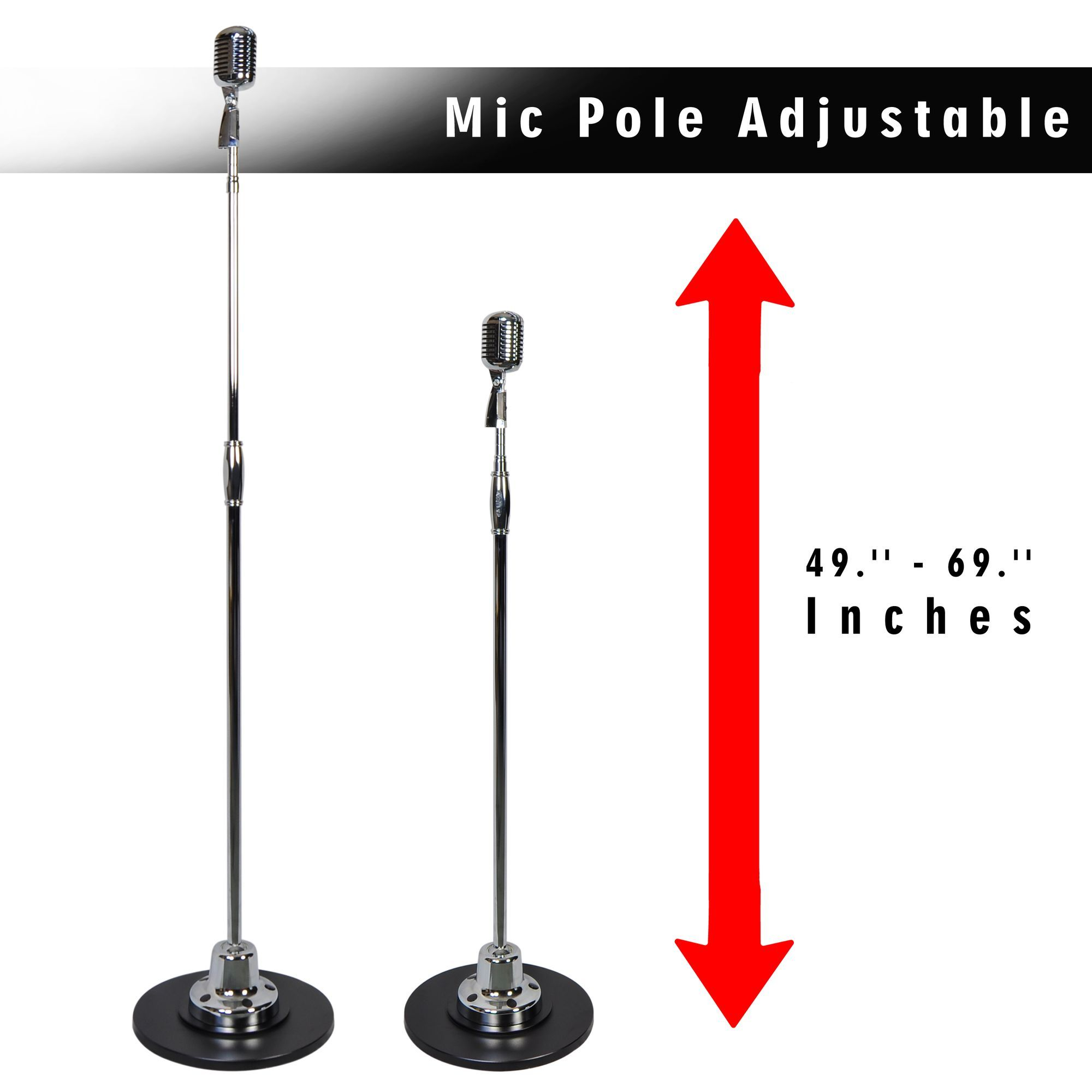 Retro Microphone and Swing Stand - Classic Vintage Professional Dynamic Unidirectional Audio Vocal Performance Mic w/ Adjustable Stand, XLR Cable Cord For Stage / Studio Use - Pyle PDMICR70SL (Silver)