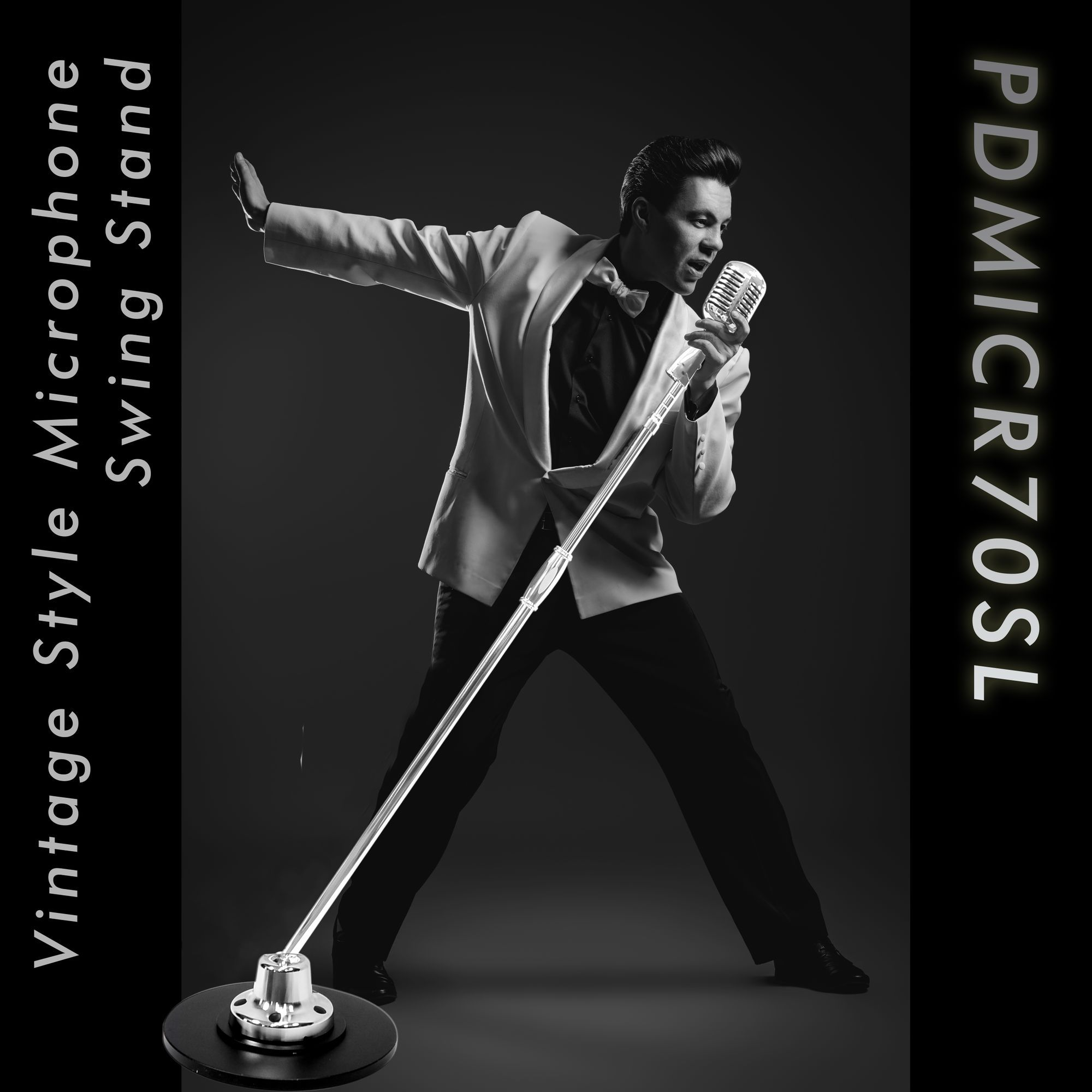 Retro Microphone and Swing Stand - Classic Vintage Professional Dynamic Unidirectional Audio Vocal Performance Mic w/ Adjustable Stand, XLR Cable Cord For Stage / Studio Use - Pyle PDMICR70SL (Silver)