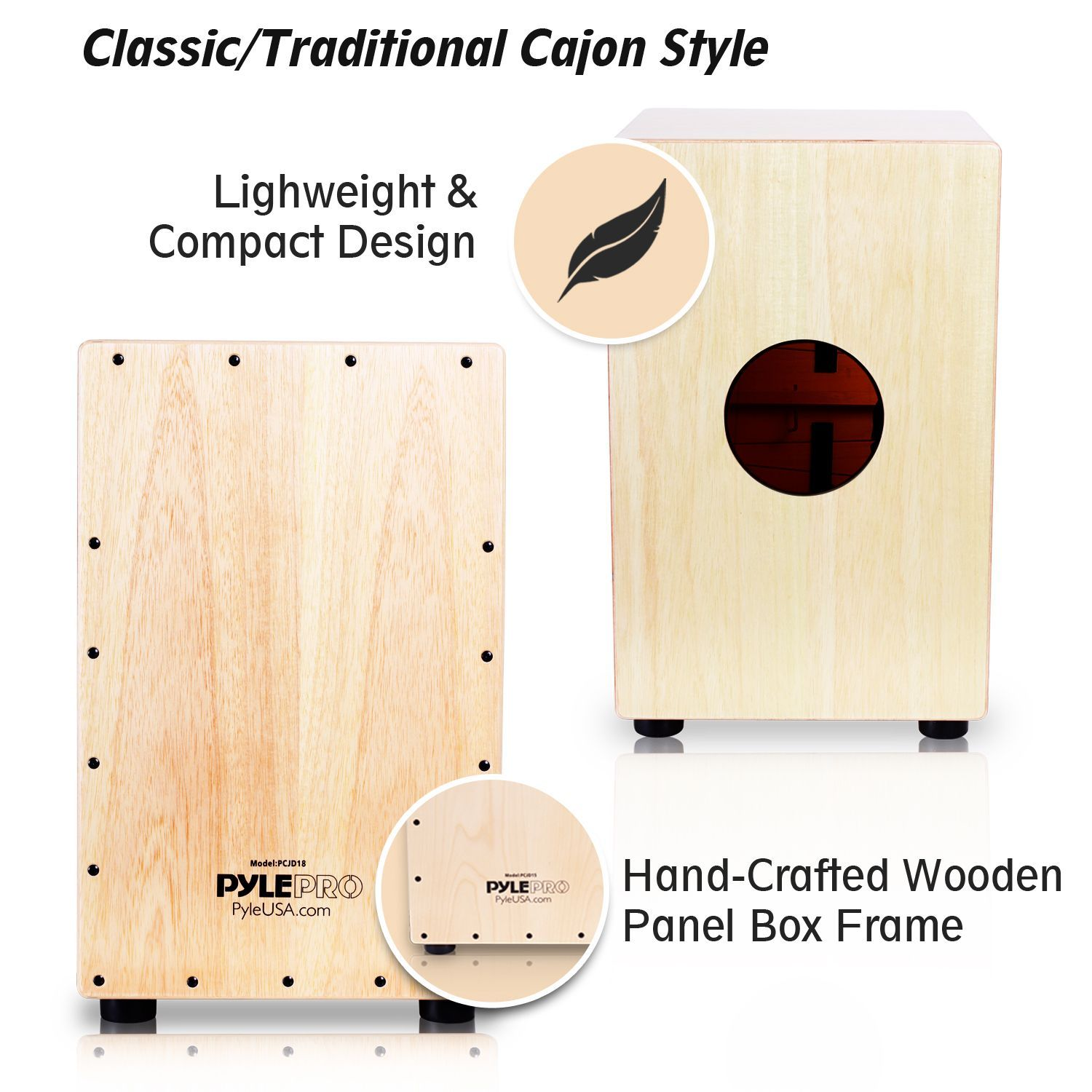 Pyle Jam Wooden Cajon Stringed Percussion Box (PCJD18)