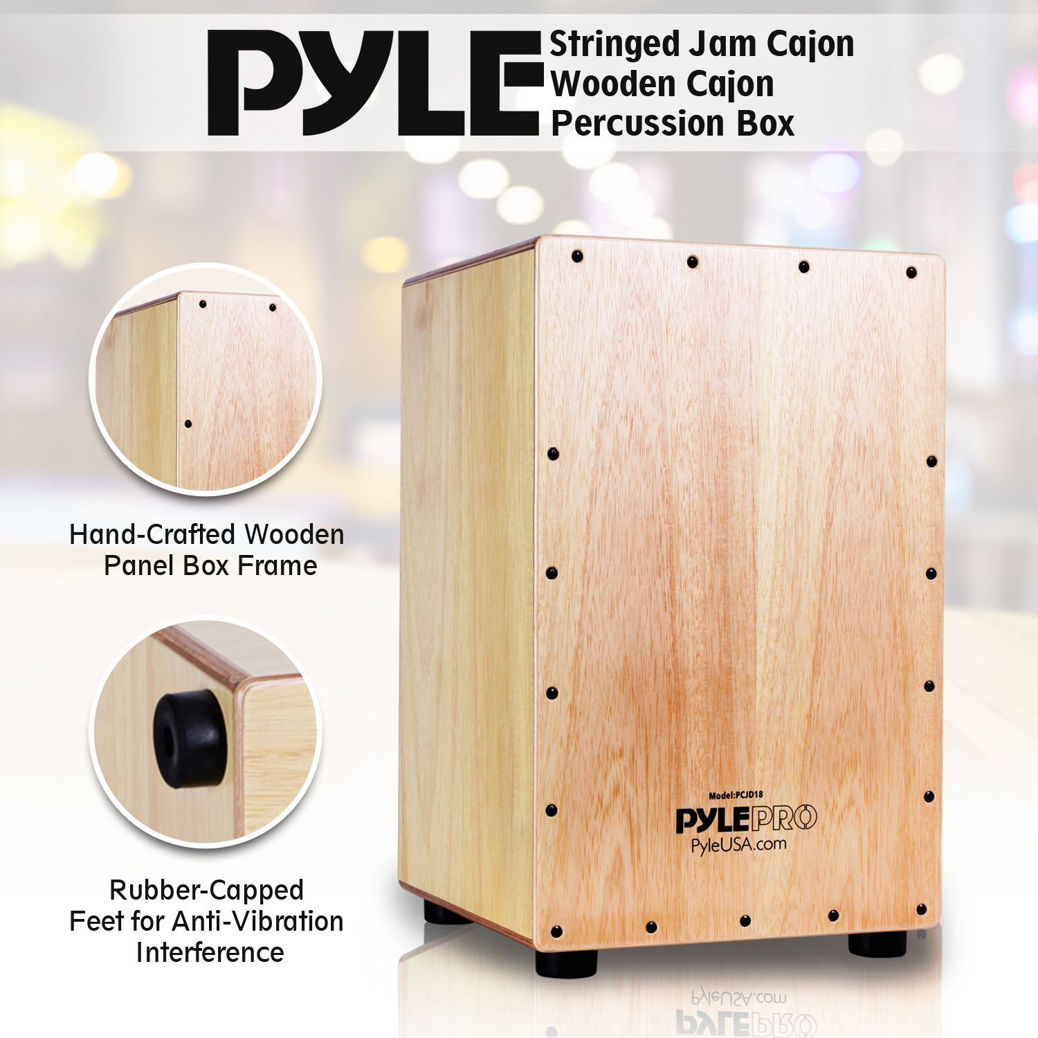 Pyle Jam Wooden Cajon Stringed Percussion Box (PCJD18)