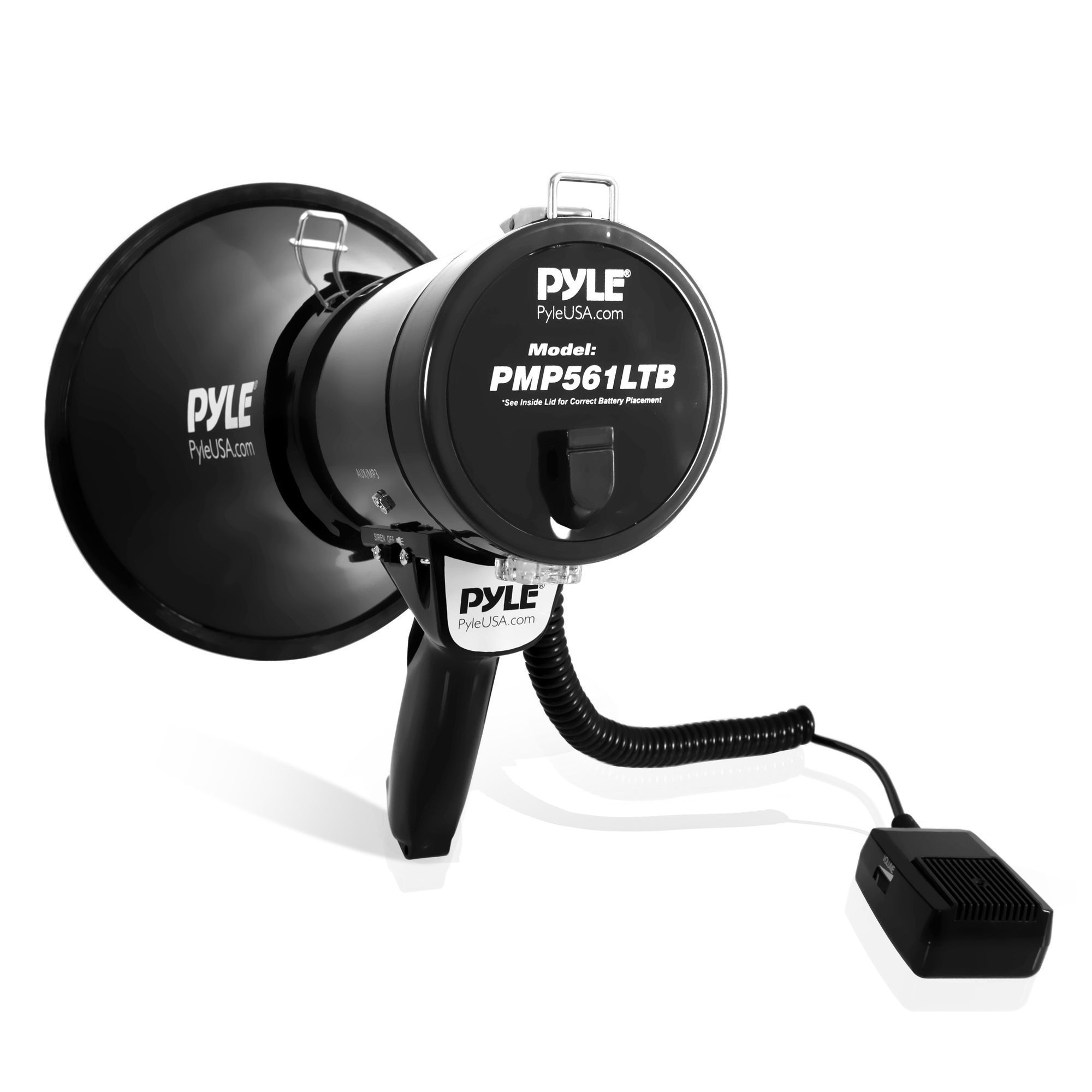 Pyle Portable Compact PA Megaphone Speaker with Alarm Siren & Adjustable Volume - 50W Handheld Lightweight Bullhorn - with Mic, AUX IN for MP3 & Rechargeable Battery - Indoor Outdoor Use - PMP561LTB